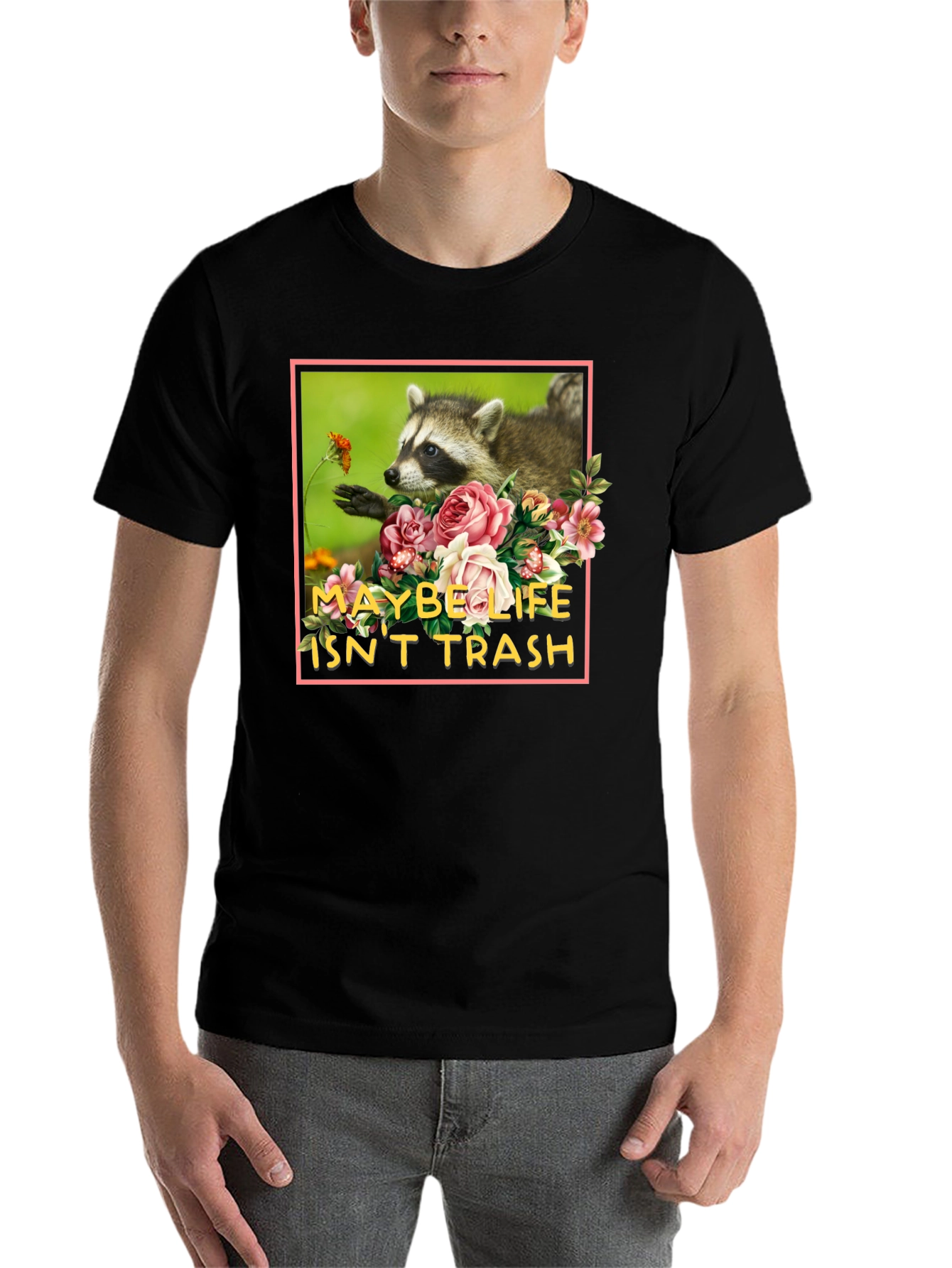 Black Maybe Life Isn't Trash Raccoon Graphic Tee view 7