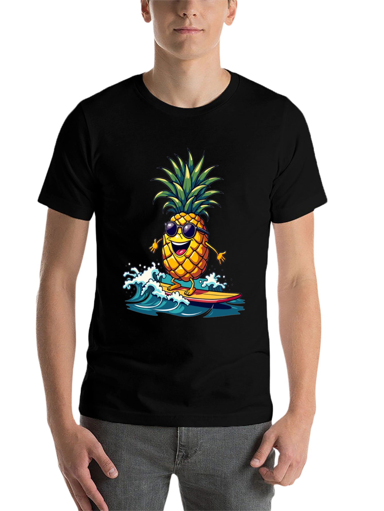 Black Surfing Pineapple T-Shirt - Tropical Fun! view 7