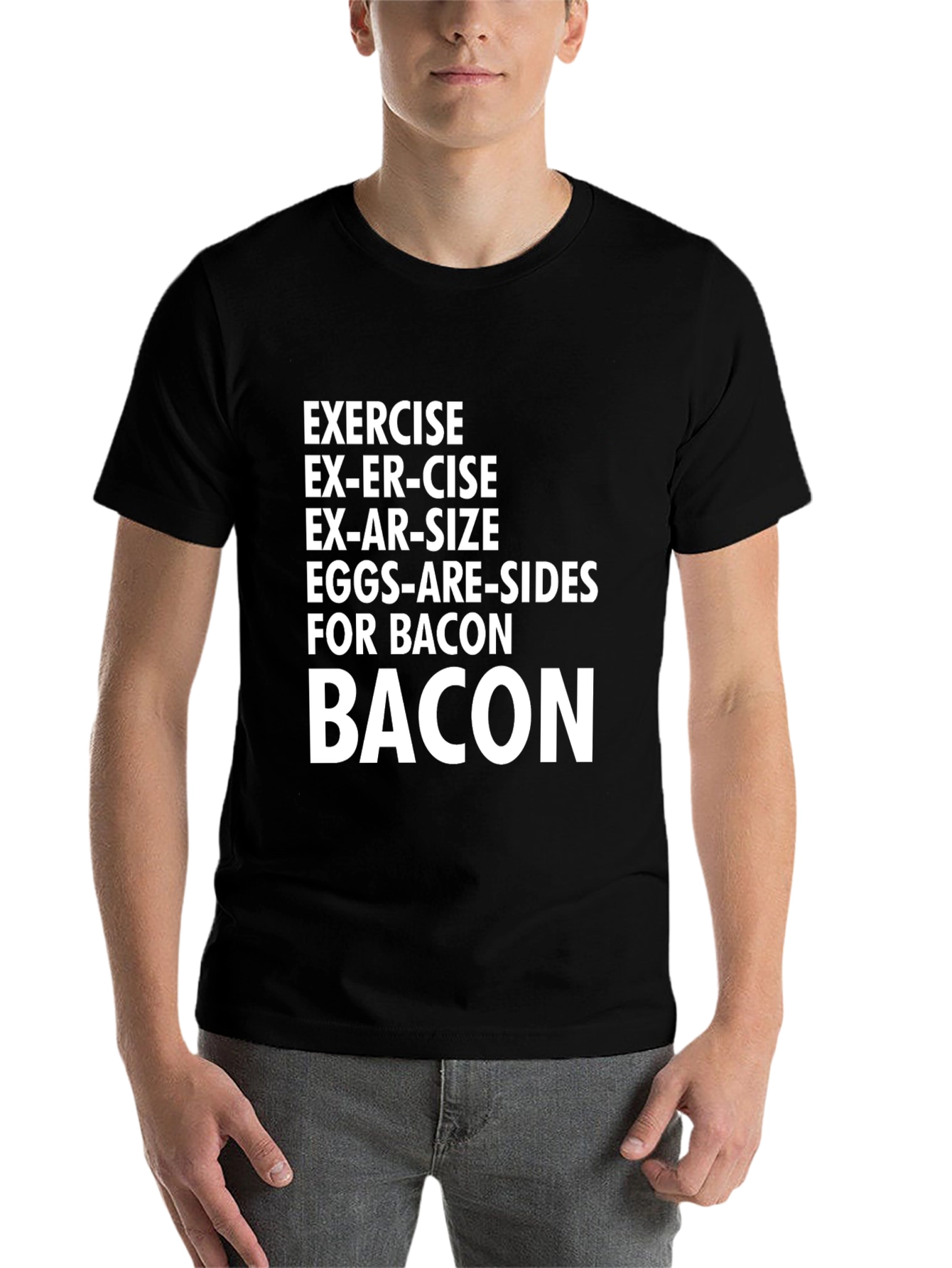 Black Bacon Lover's T-Shirt: Exercise? No Thanks! view 7