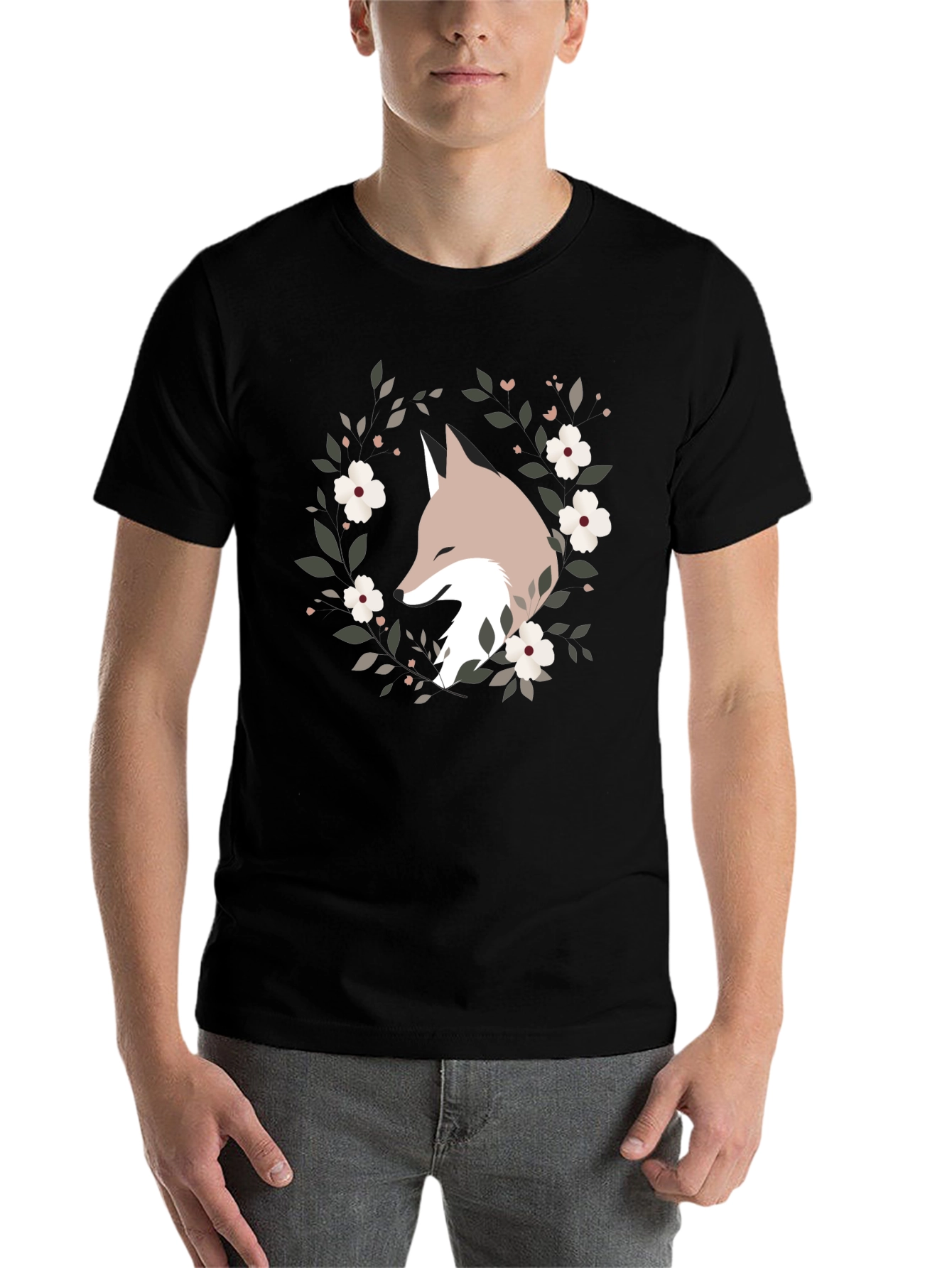 Black Fox Floral Wreath Graphic Tee - Black view 7