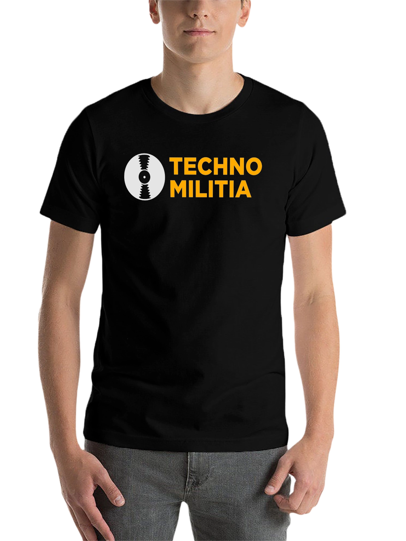 Black Techno Militia Graphic Tee - Black Cotton T-Shirt view 7