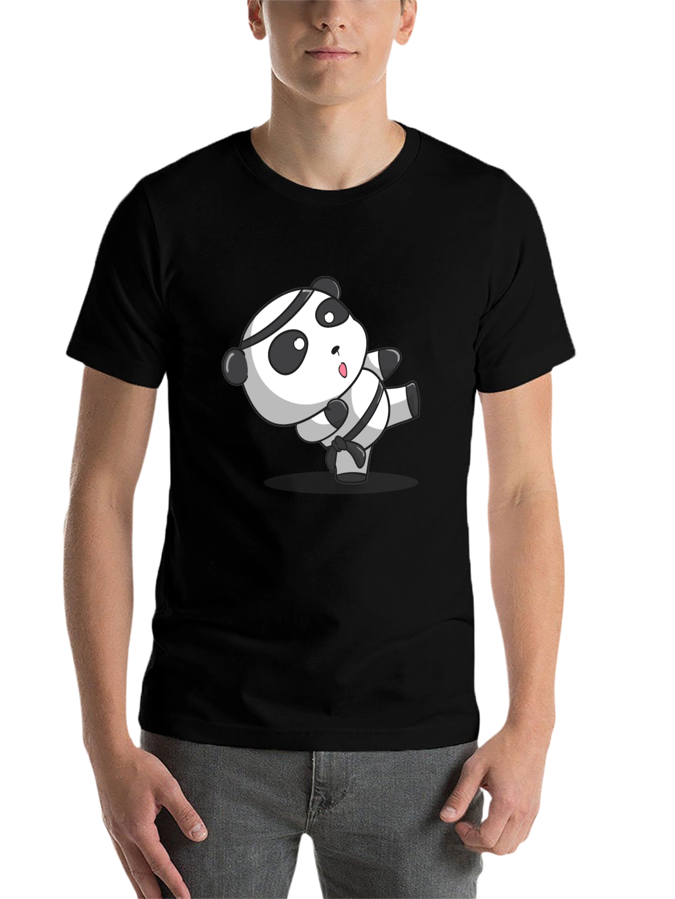 Black Martial Arts Panda T-Shirt - Black Cotton Tee view 7