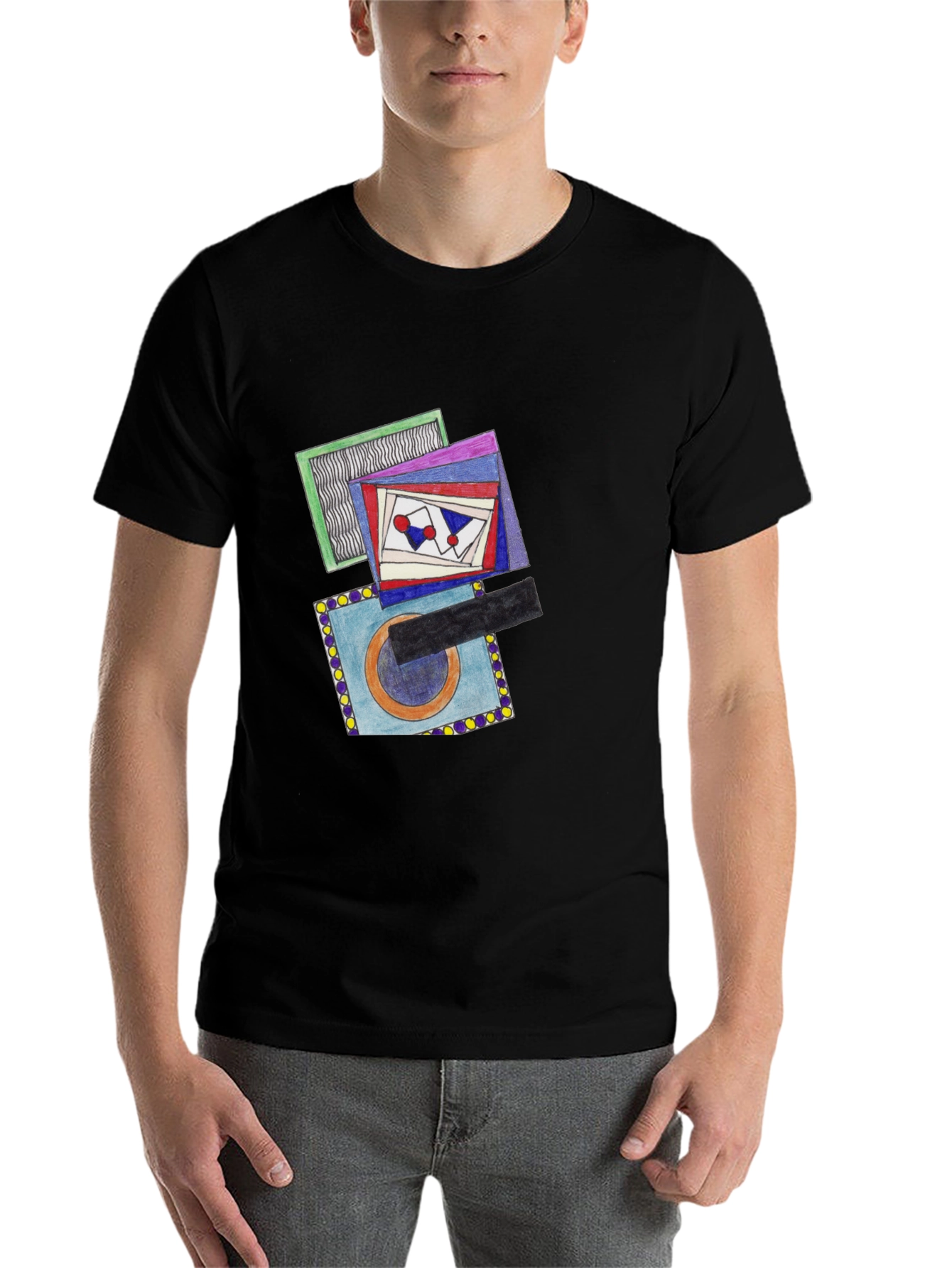 Black Abstract Design Graphic Print Crew Neck T-Shirt view 7