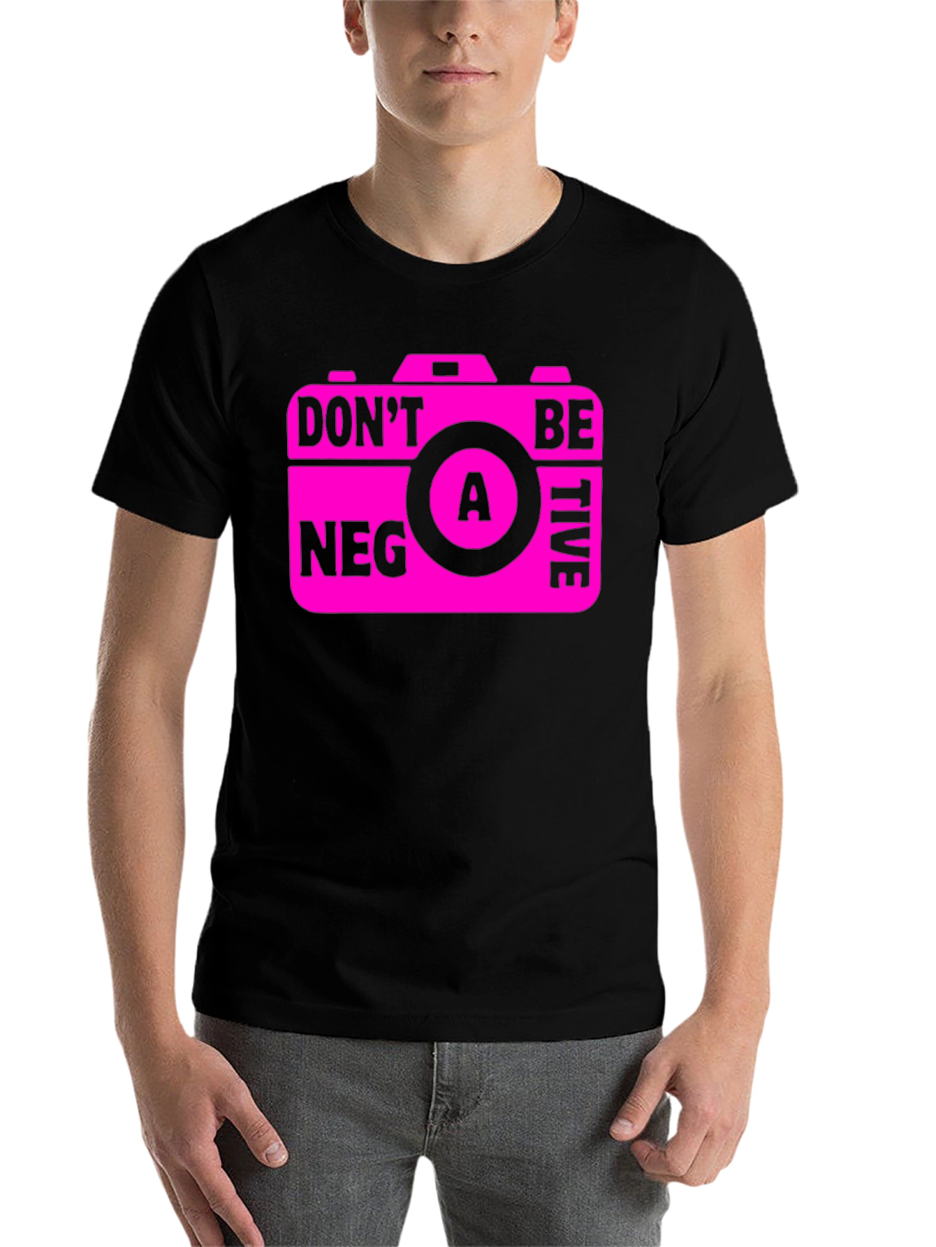 Black Funny Camera Graphic T-Shirt - Don't Be A Negative! view 7