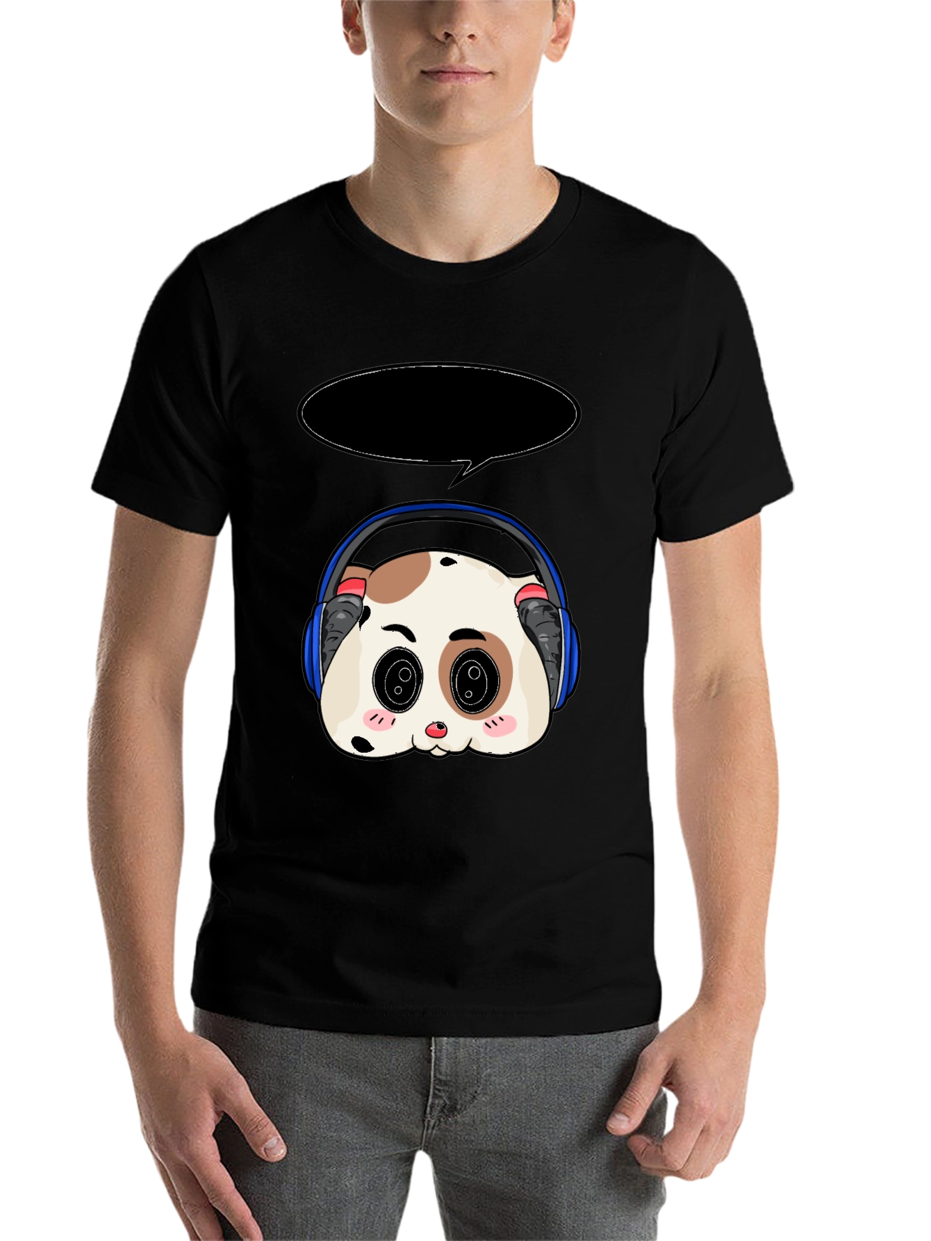 Black Cute Panda Headphone T-Shirt view 7