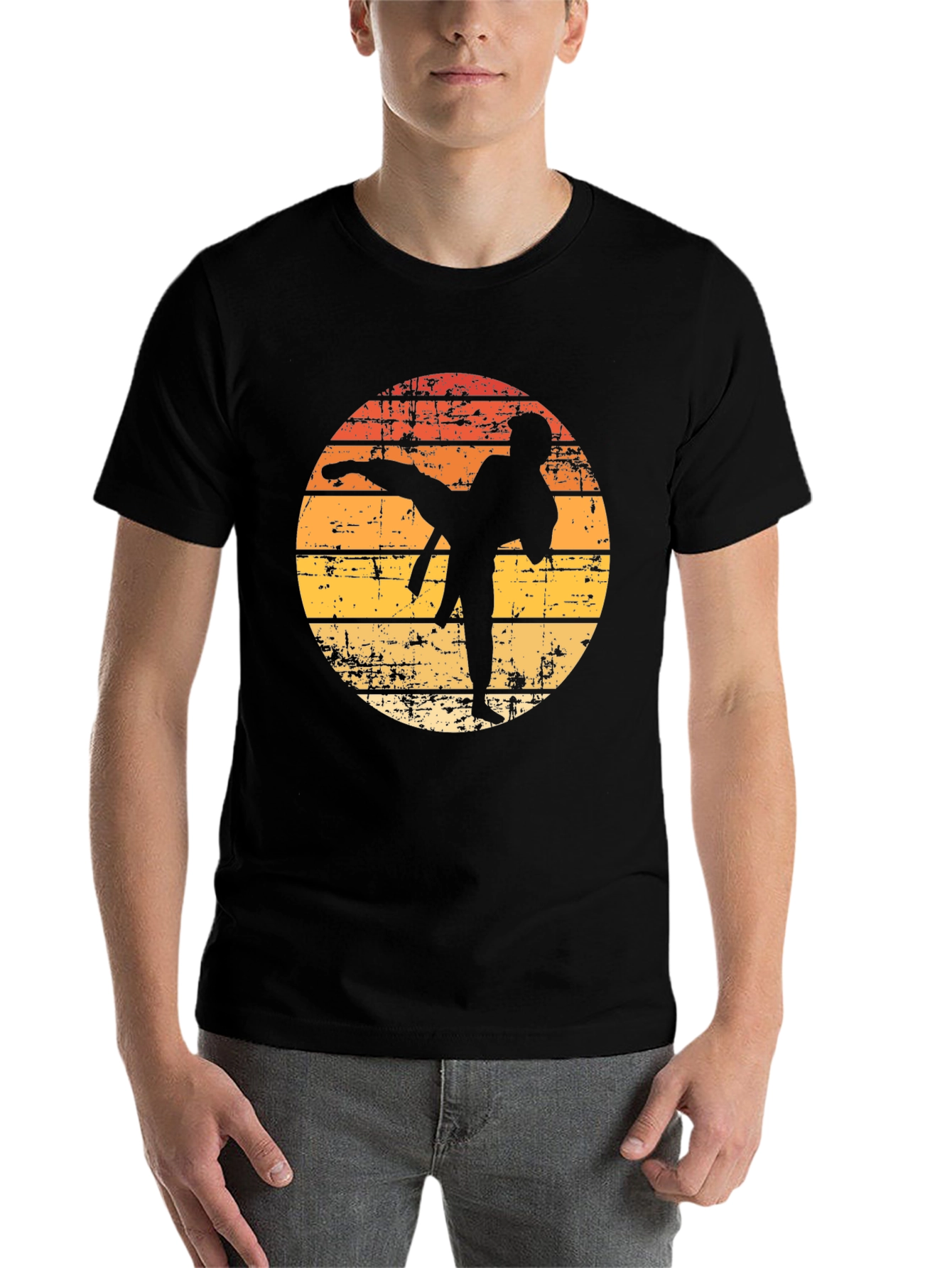 Black Karate Sunset T-Shirt - Retro Martial Arts Tee view 7