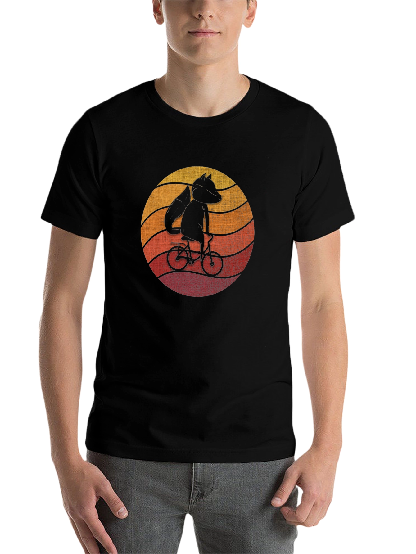 Black Fox on Bike Graphic Tee - Retro Style Black T-Shirt view 7