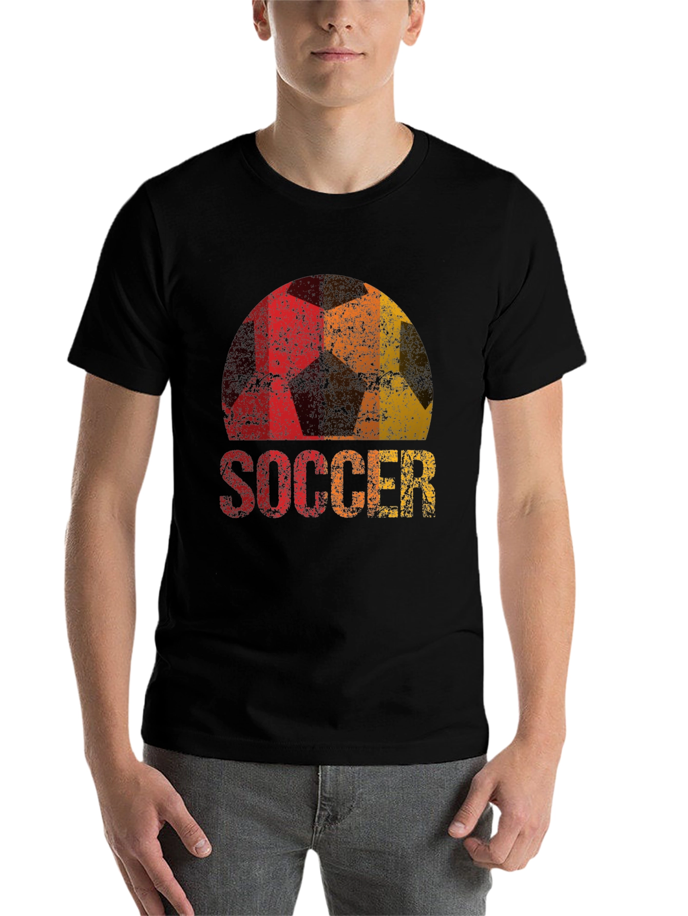 Black Vintage Soccer Ball Graphic Tee - Black T-Shirt view 7