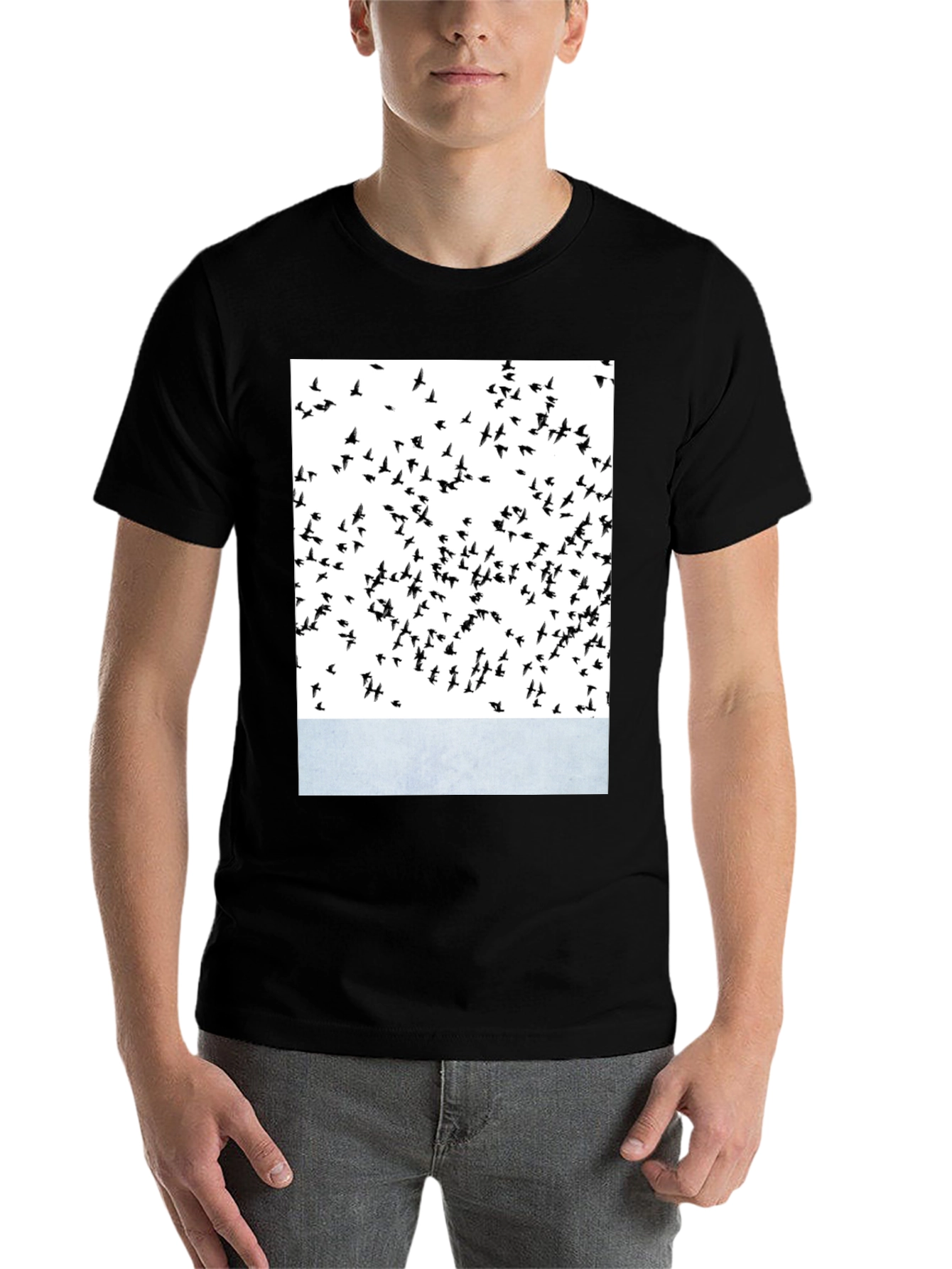 Black Abstract Bird Print Crew Neck T-Shirt view 7