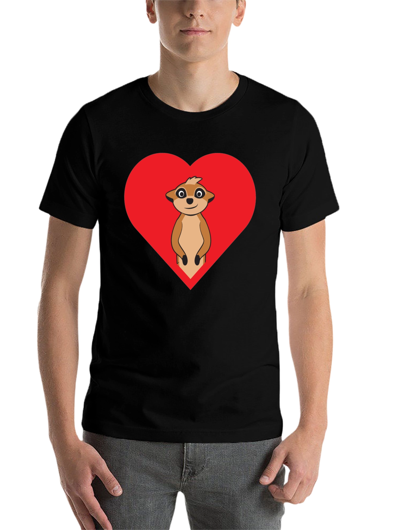 Black Meerkat Heart Graphic Tee - Black Cotton view 7