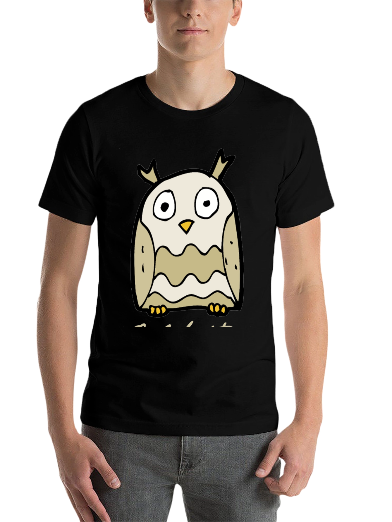 Cartoon Owl Graphic Tee - Black Cotton Blend - 7