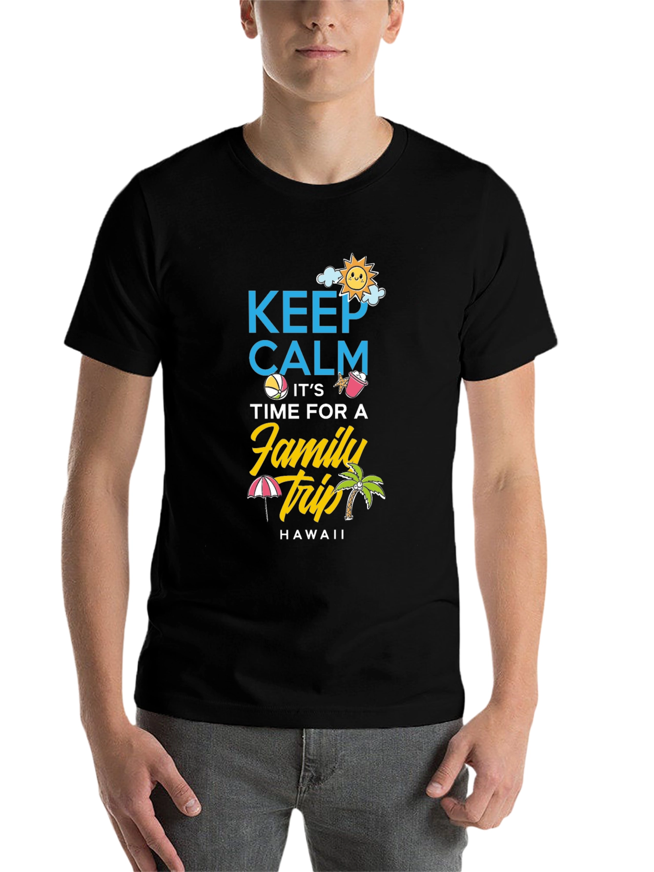 Keep Calm Family Trip Hawaii Black T-Shirt - 7