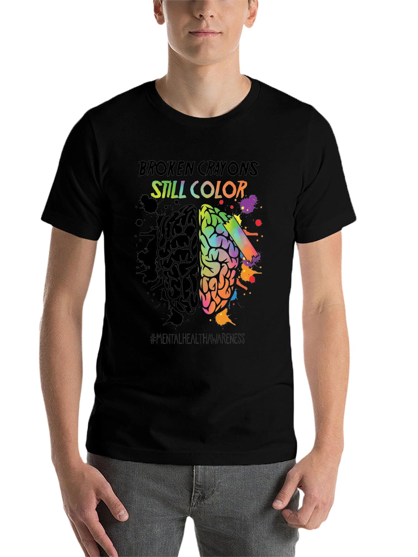 Black Broken Crayons Still Color T-Shirt Mental Health Awareness view 7