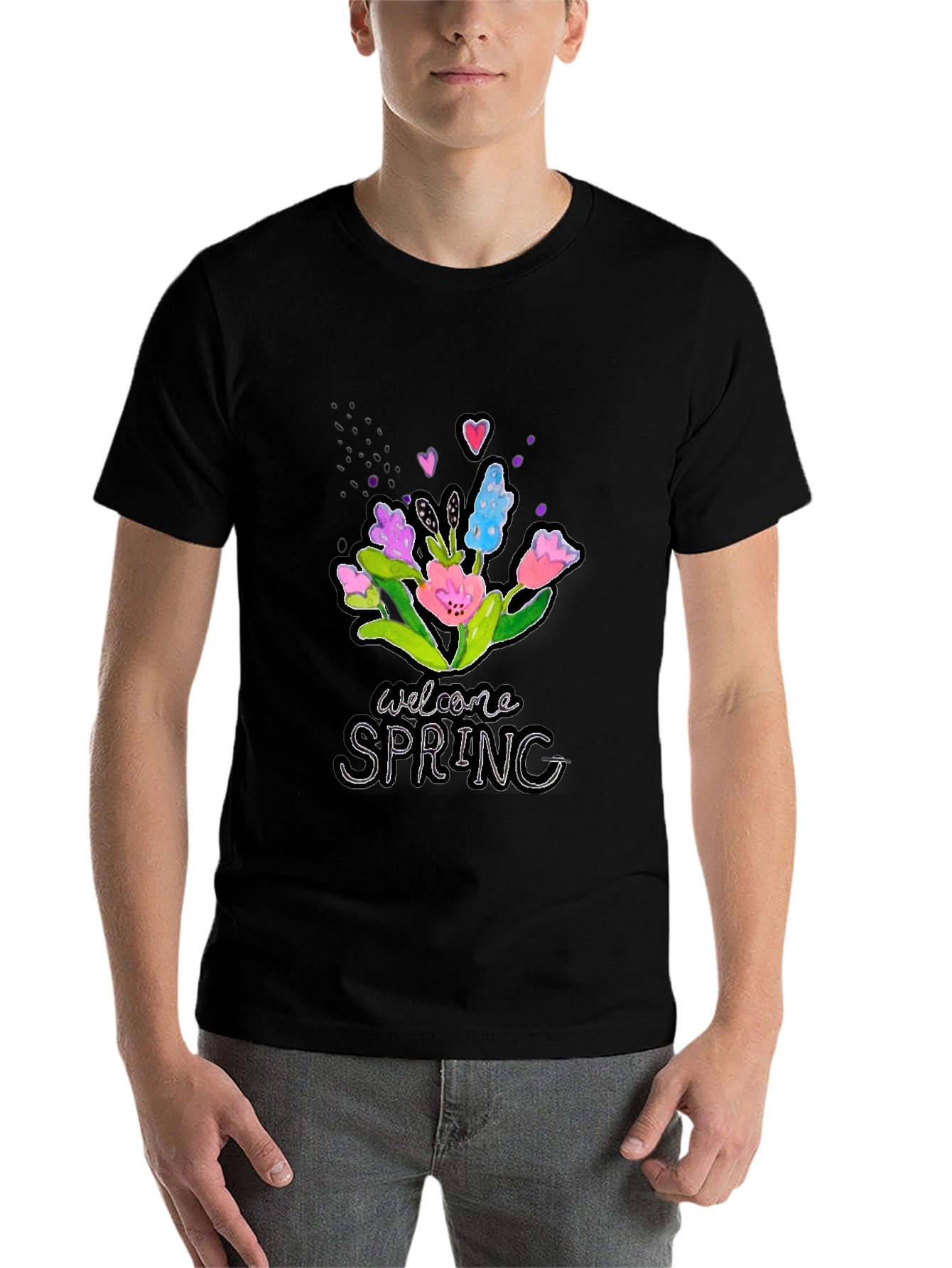Black Welcome Spring Floral Graphic T-Shirt view 7