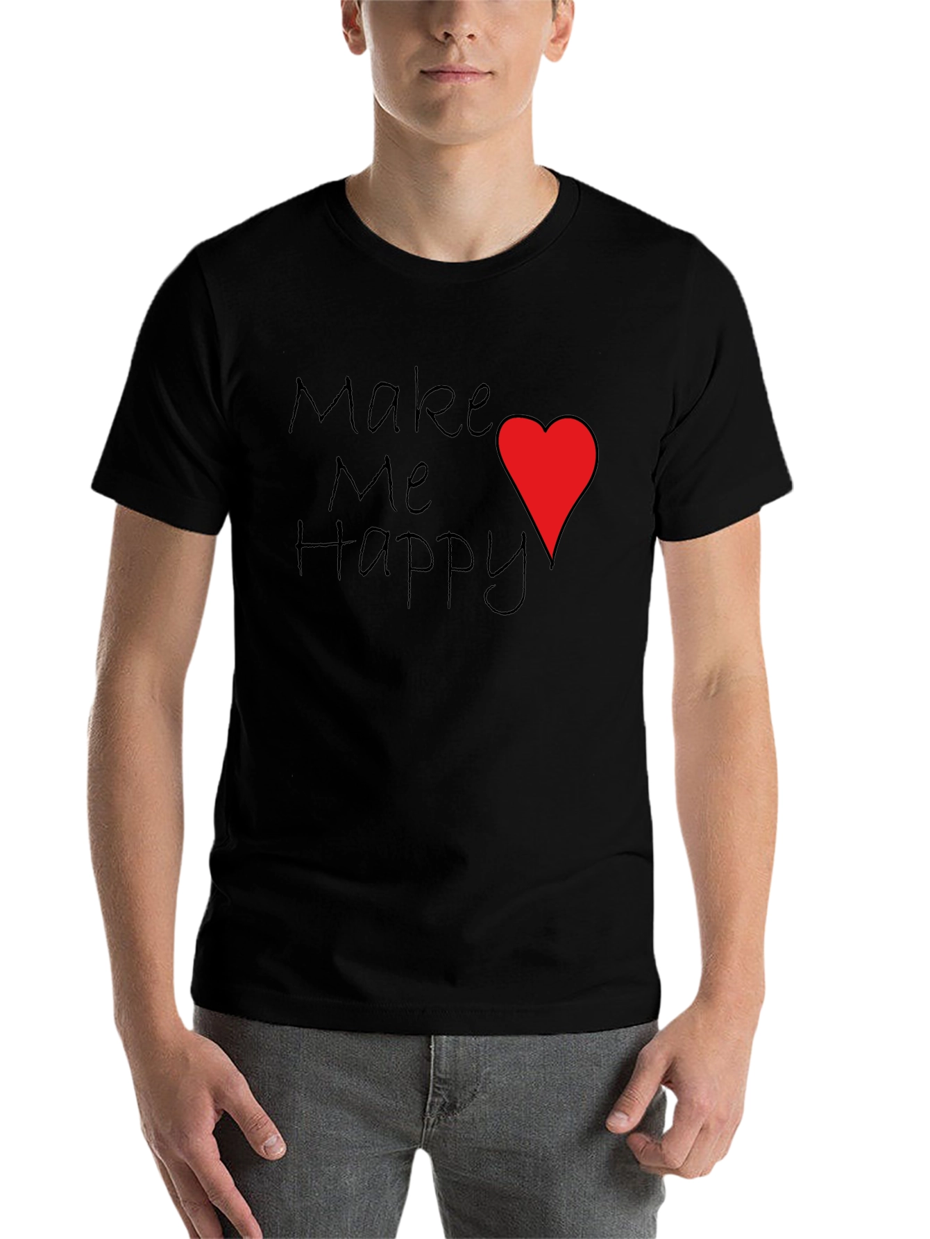 Black Make Me Happy T-Shirt Red Heart Black Tee view 7