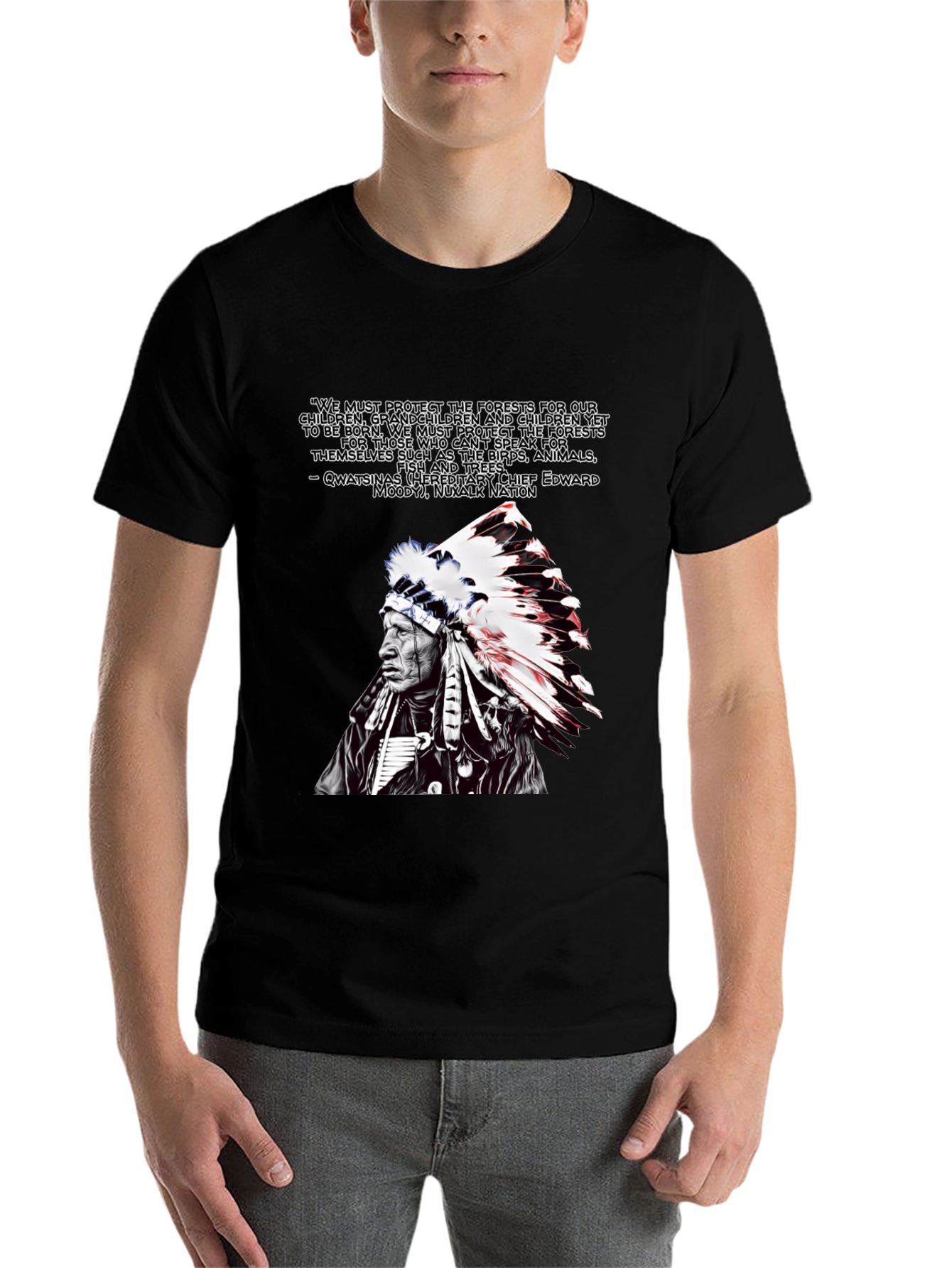 Black Native American Chief Graphic T-Shirt view 7