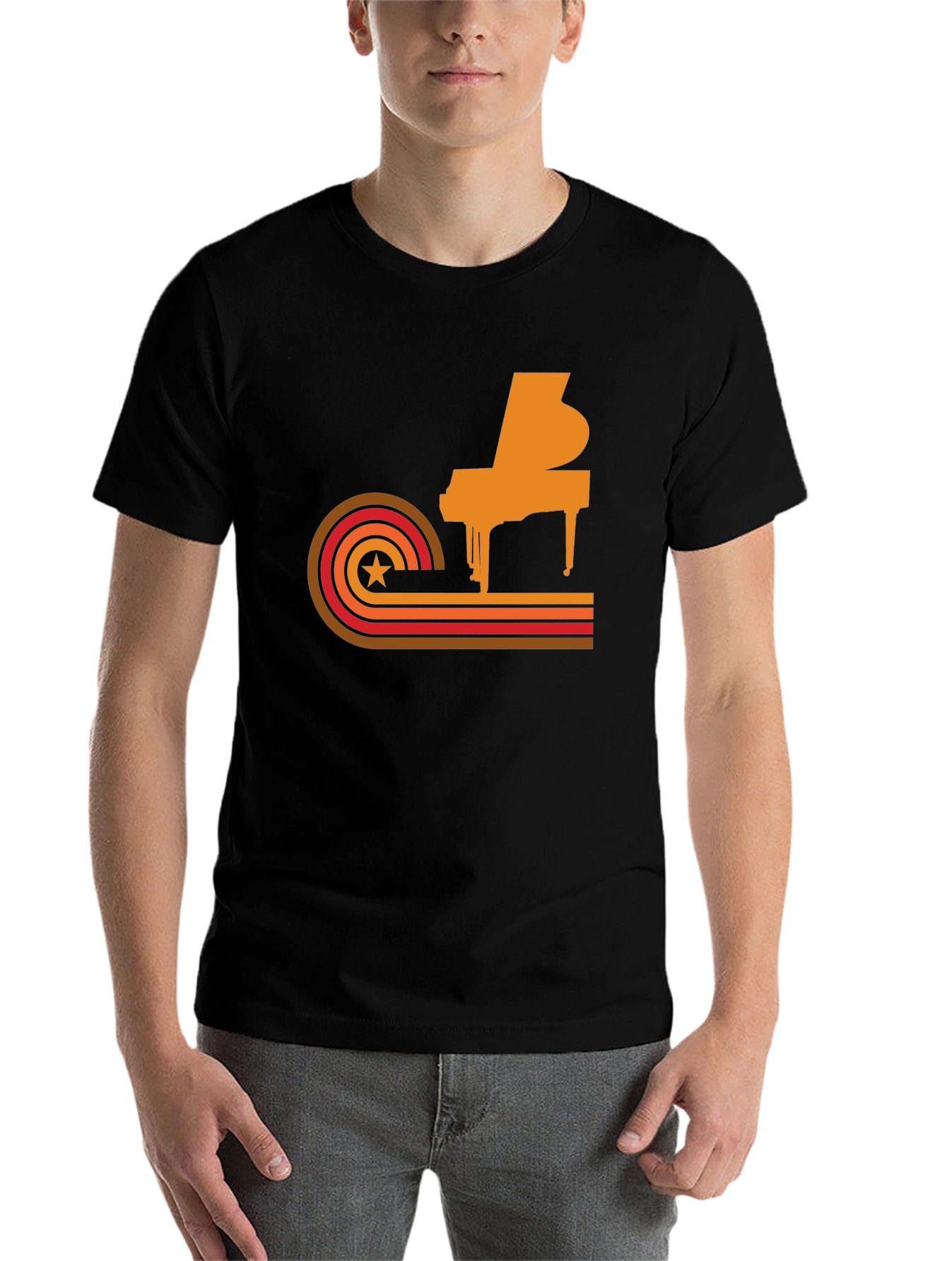 Black Retro Piano Graphic Tee - Cool Music Lover T-Shirt view 7