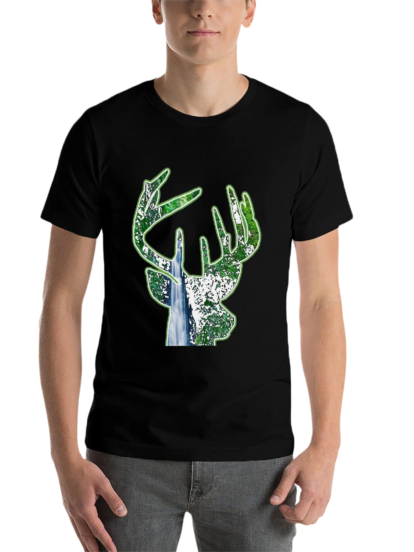 Black Deer Silhouette Nature T-Shirt - Black view 7