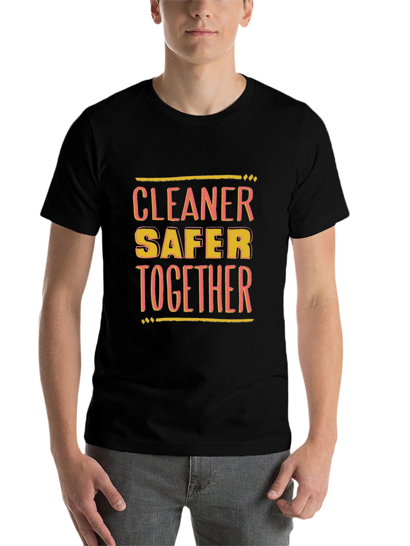Black Cleaner Safer Together Black Graphic T-Shirt view 7