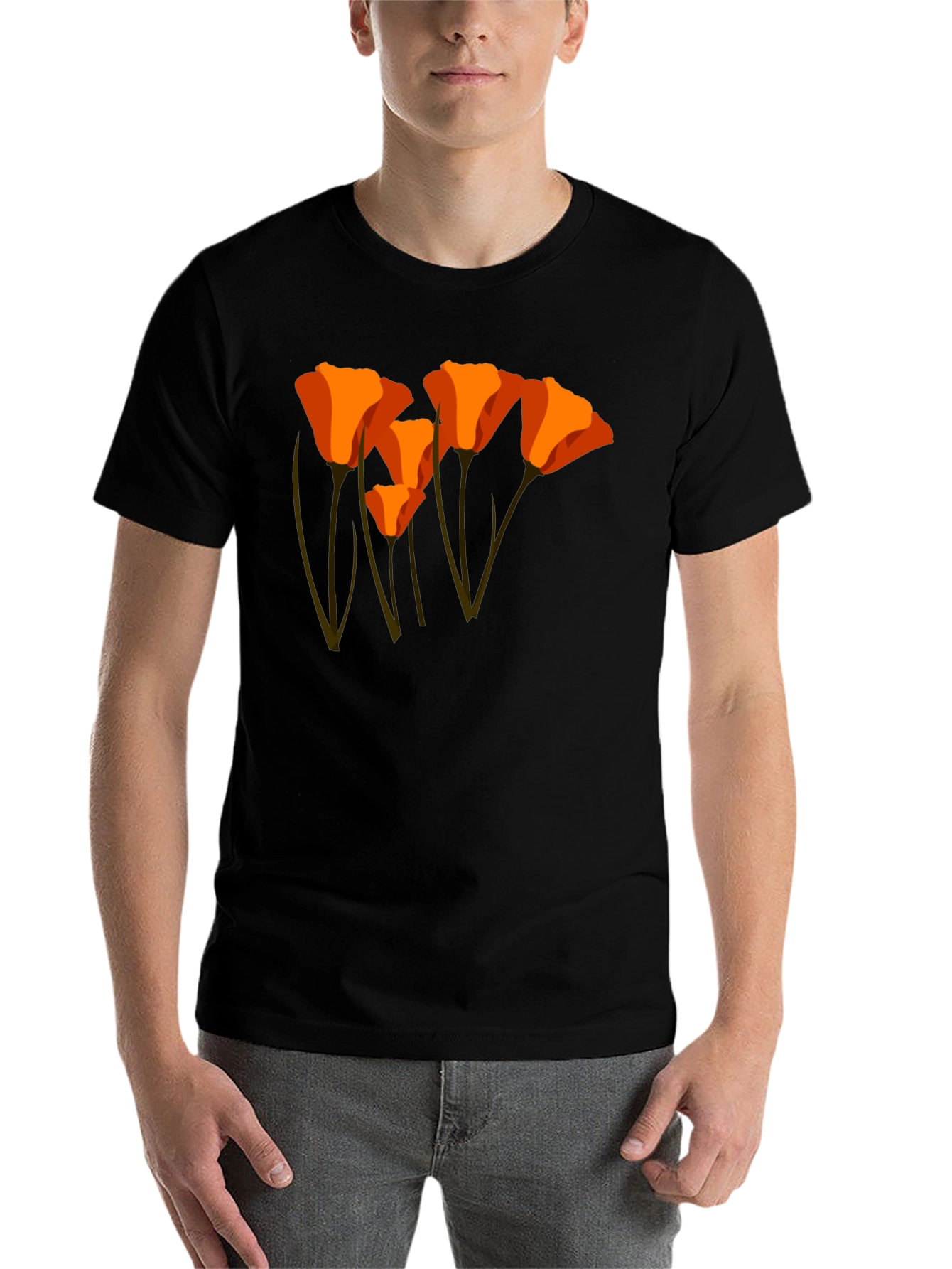 Black Orange California Poppy Graphic T-Shirt view 7