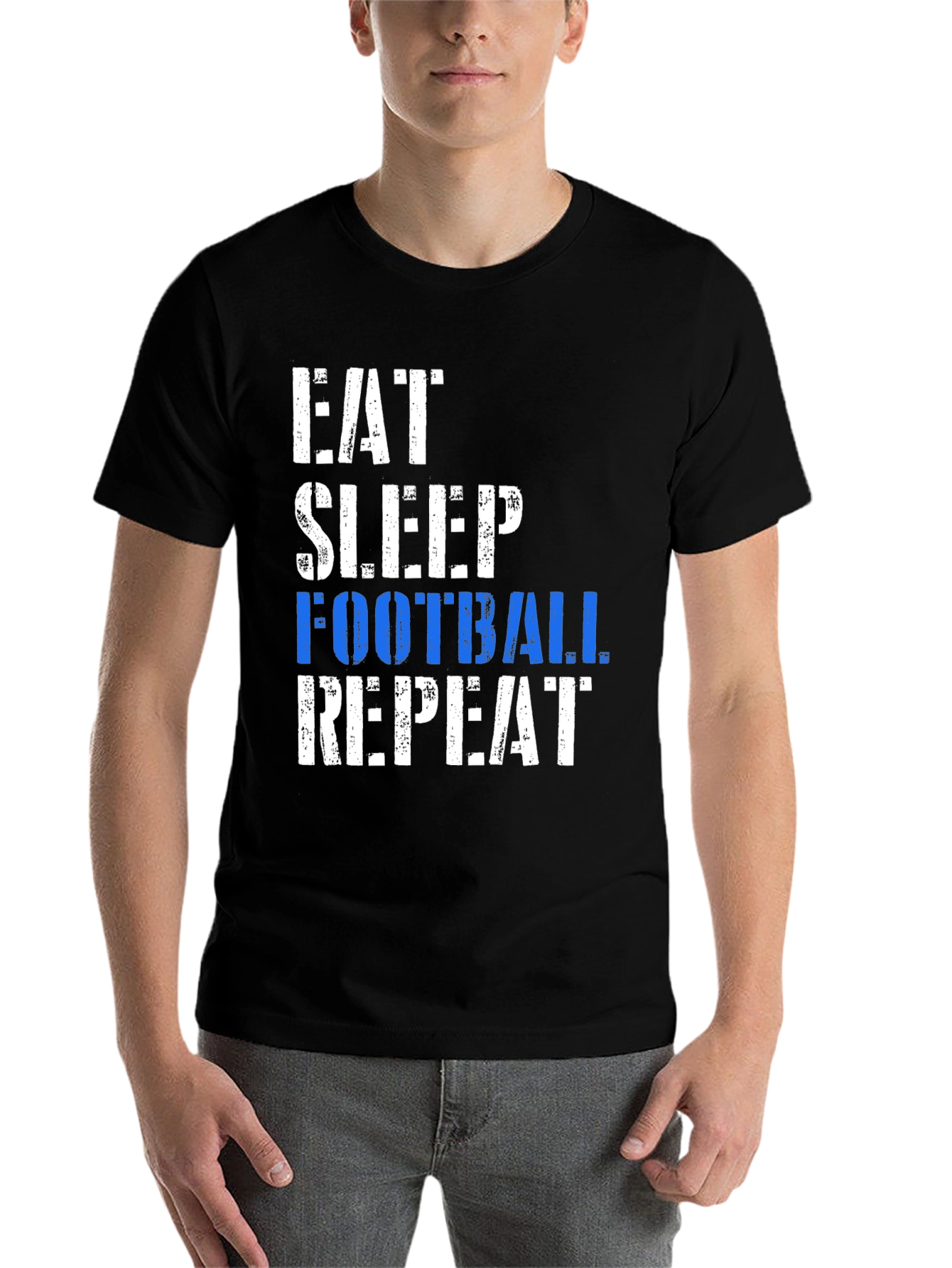 Black Eat Sleep Football Repeat Black T-Shirt view 7