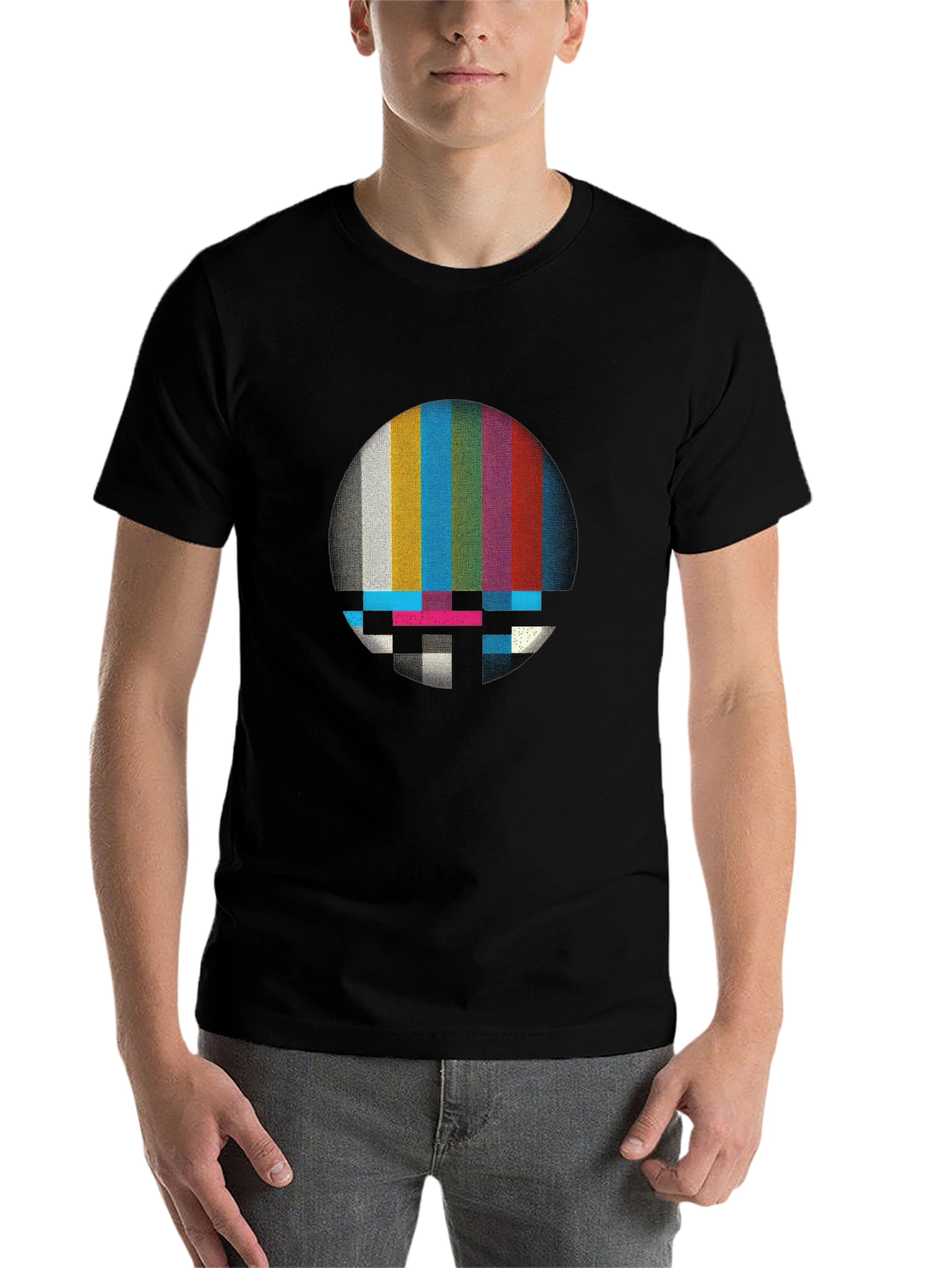 Black Retro Glitch T-Shirt - Vintage TV Test Pattern view 7