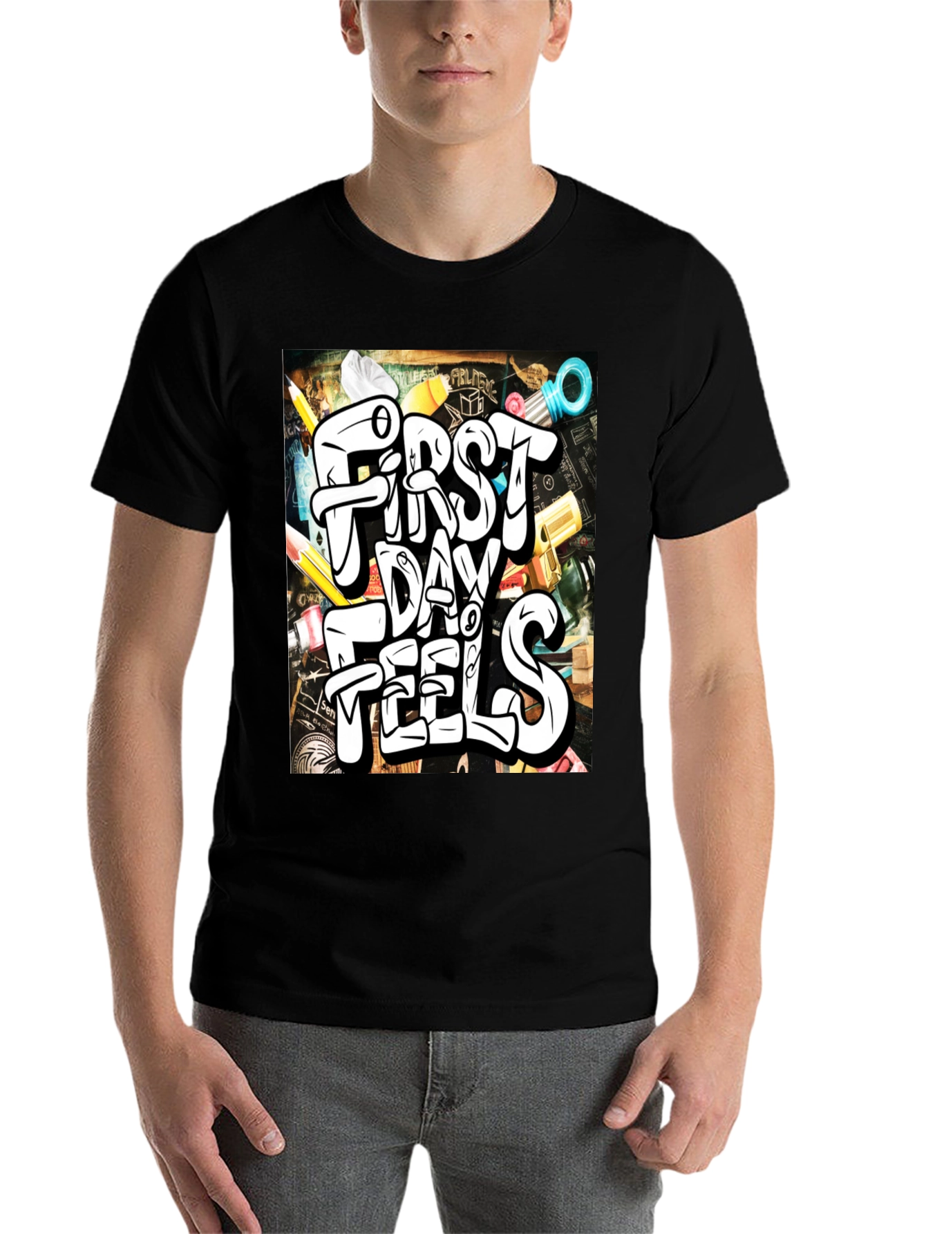 Black First Day Feels Graphic Tee - Cool Back-to-School T-Shirt view 7