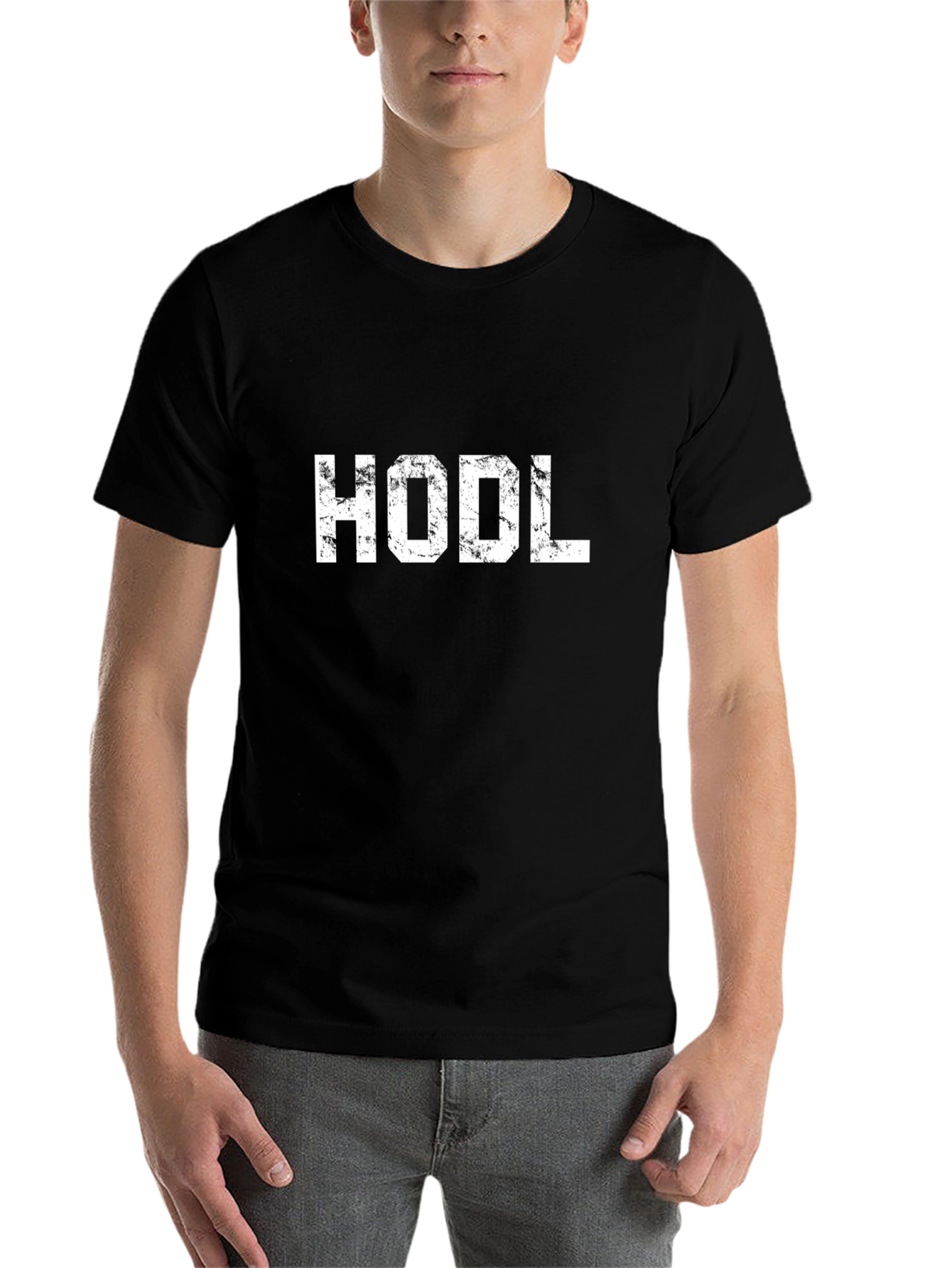 Black HODL Crypto T-Shirt - Distressed White Print on Black view 7
