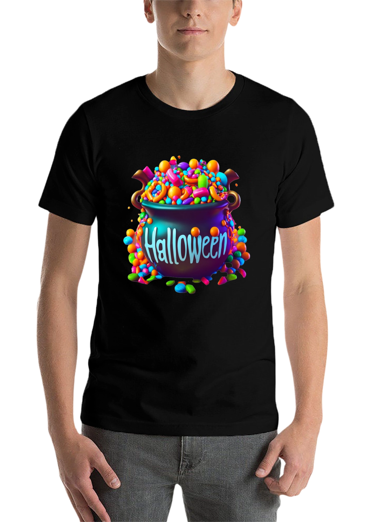 Black Halloween Candy Cauldron Graphic Tee view 7