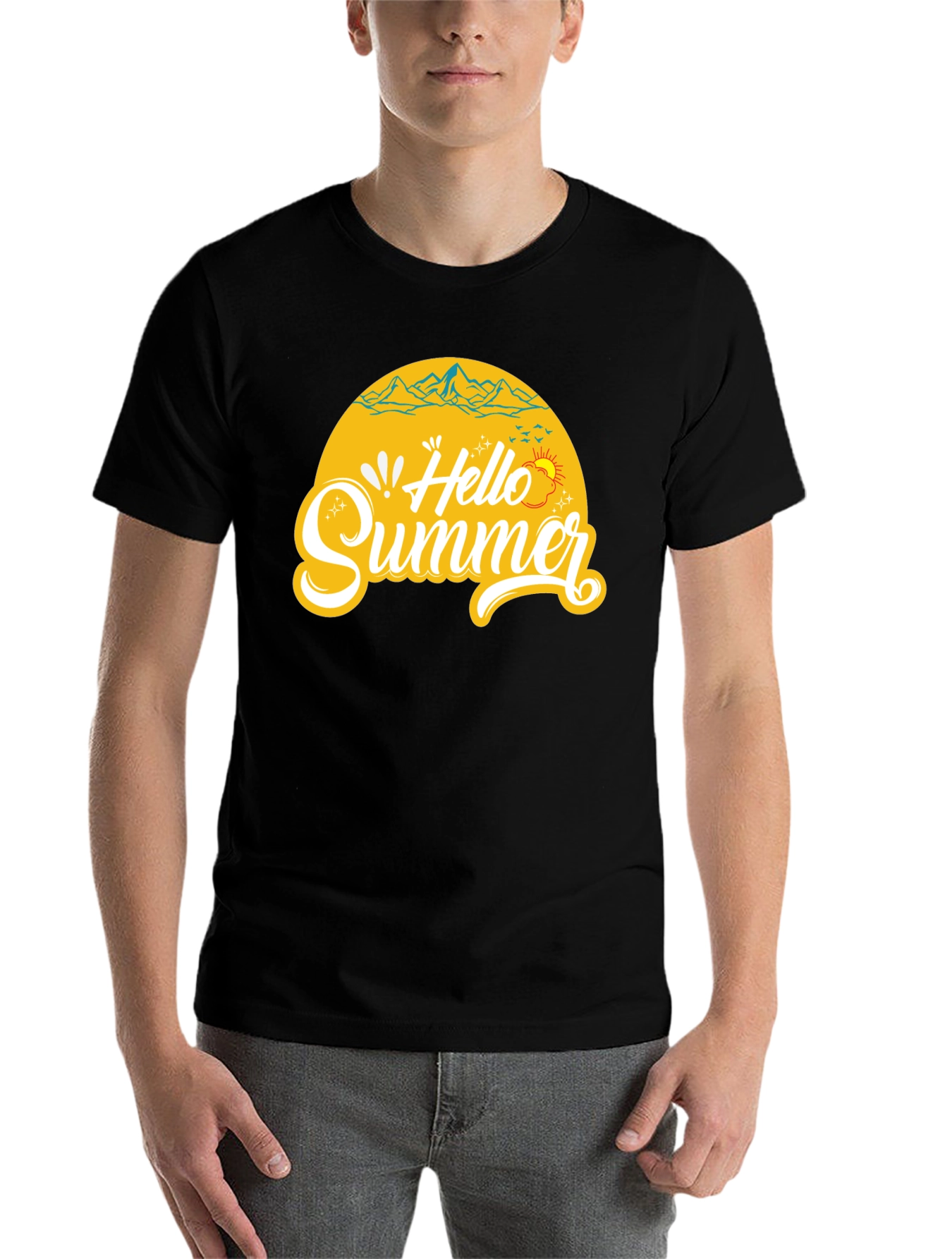 Black Hello Summer Graphic Tee - Mens Black T-Shirt view 7