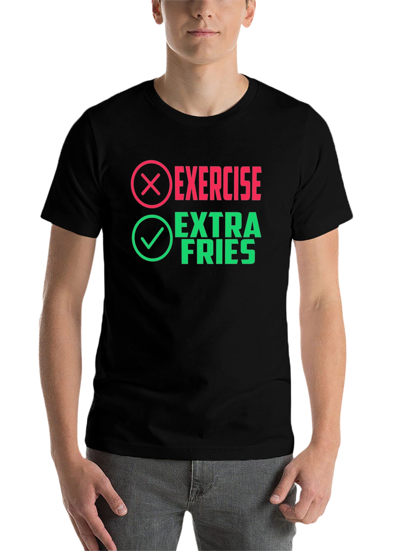 Black Exercise? Extra Fries! Novelty Graphic Tee view 7