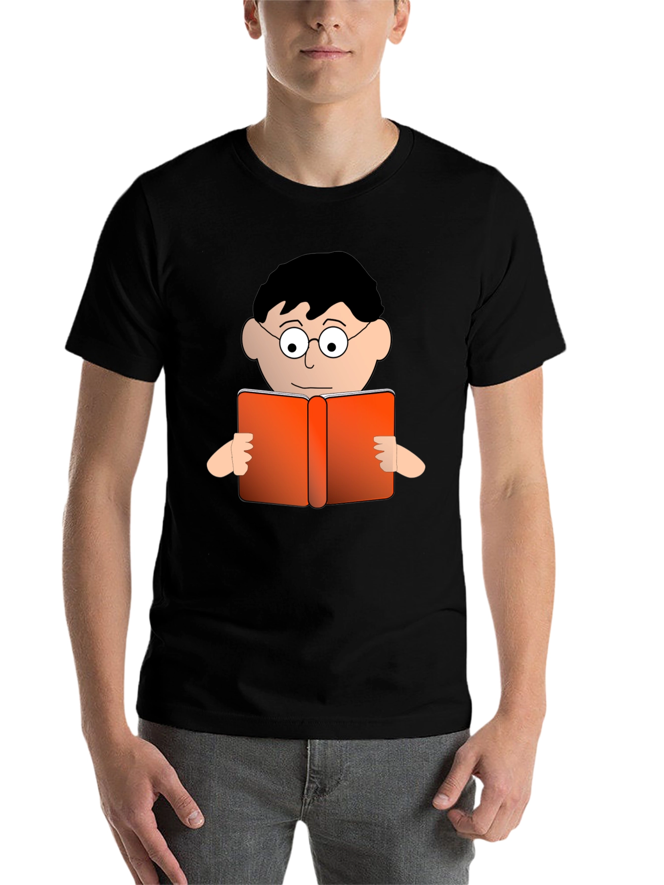 Black Cartoon Reader Black T-Shirt view 7