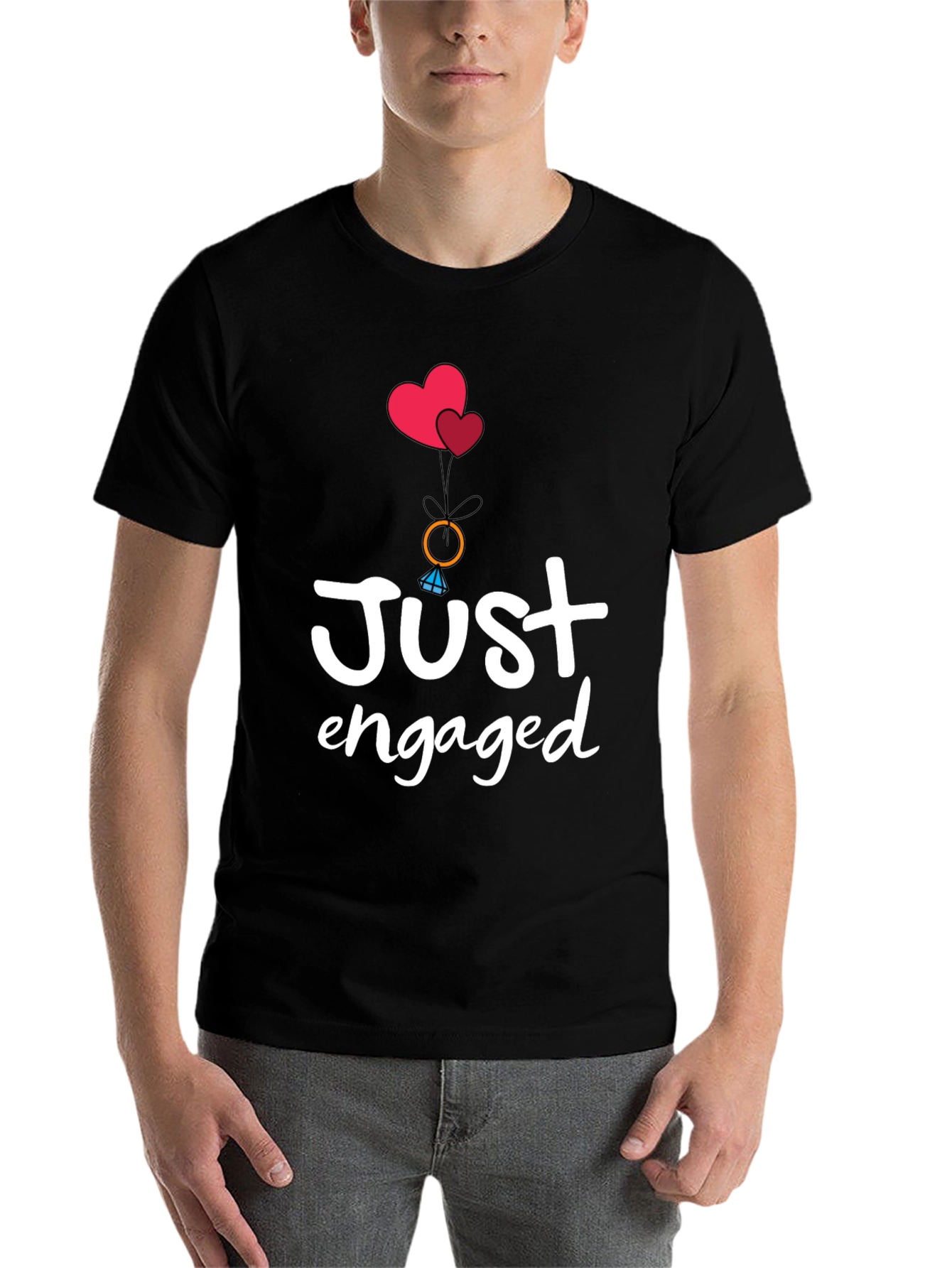 Black Just Engaged T-Shirt - Romantic Graphic Tee view 7