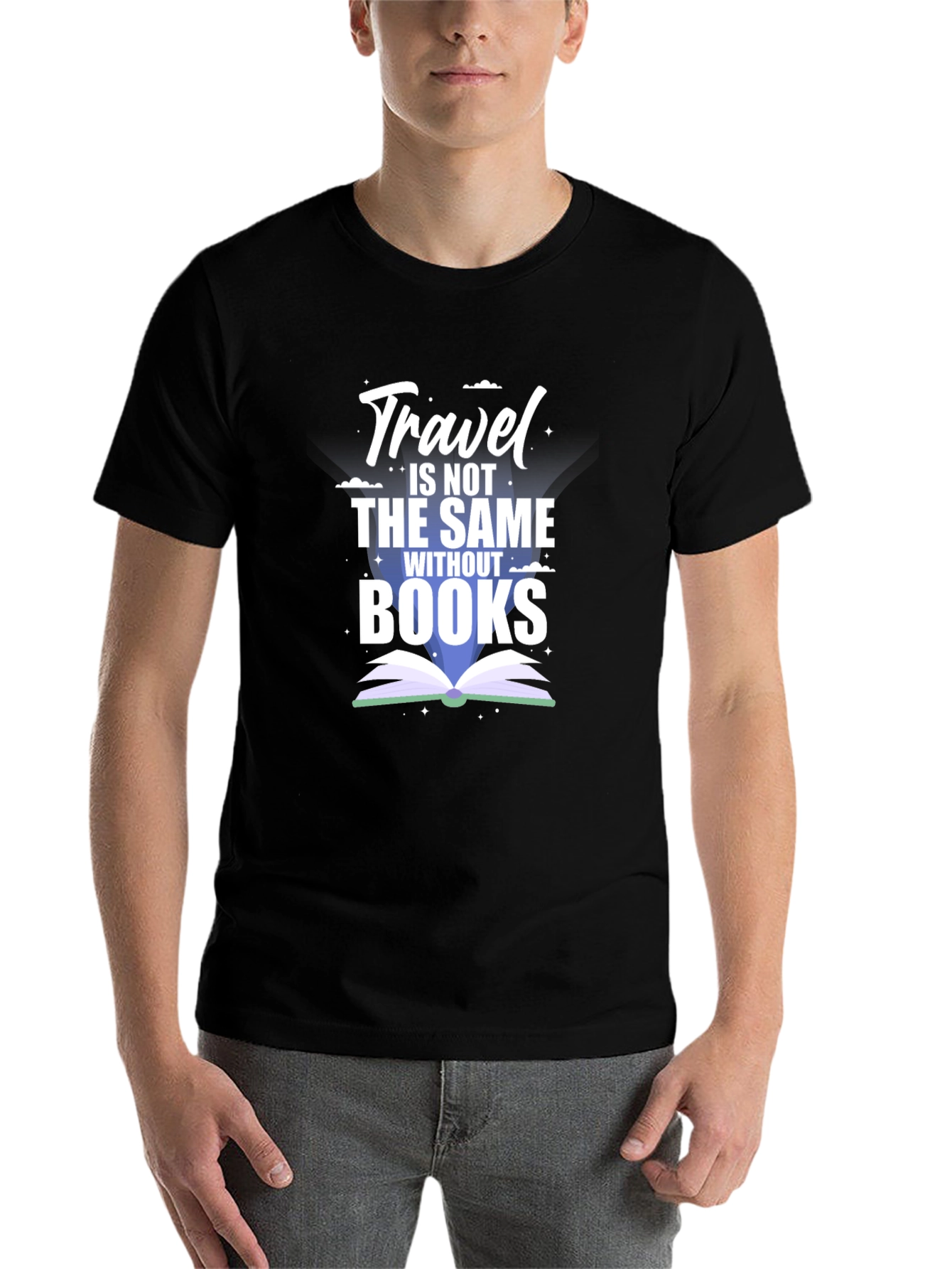 Black Travel Books Graphic Tee - Black Cotton Blend T-Shirt view 7