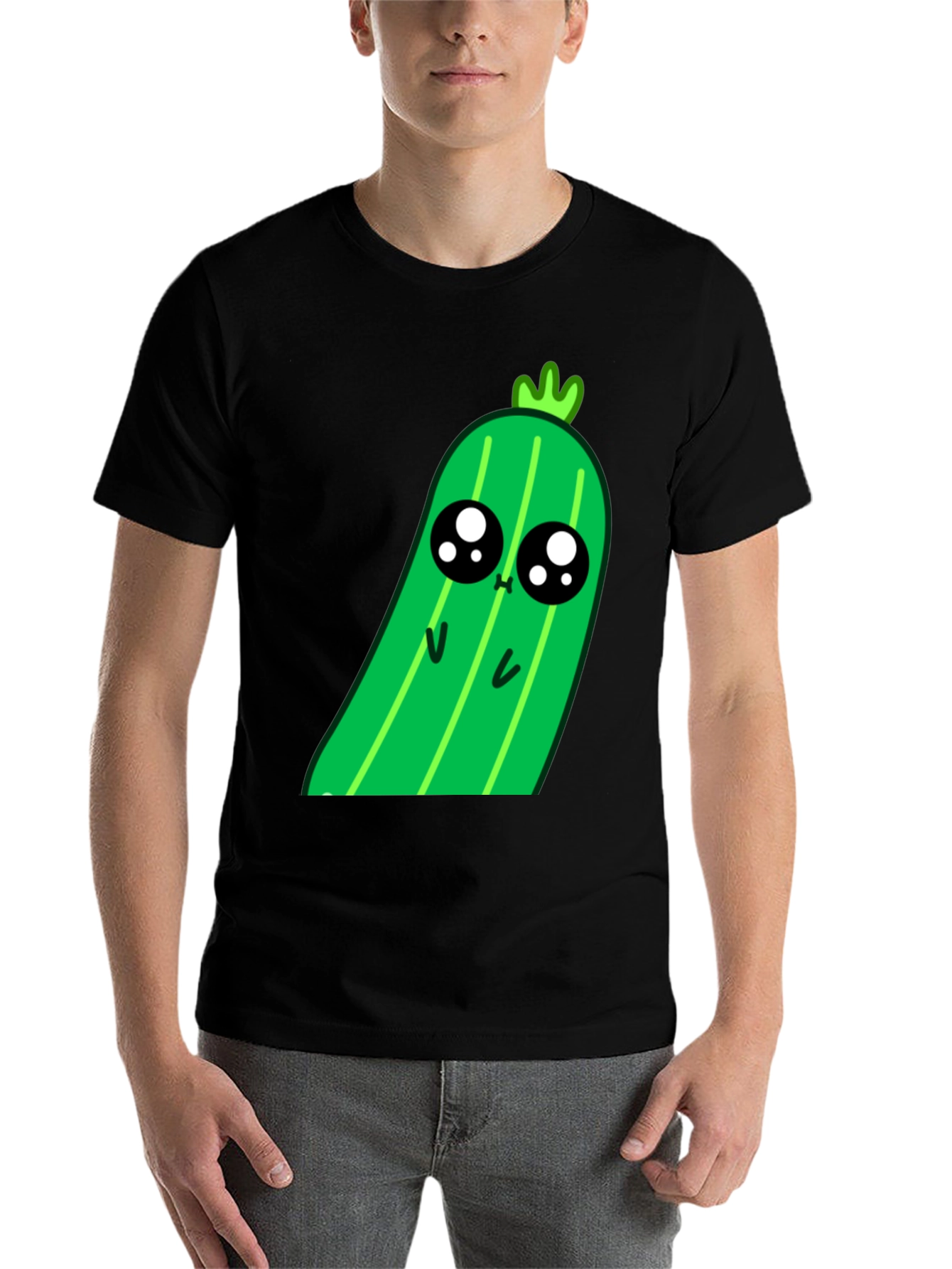 Black Kawaii Pickle Graphic Tee - Cute Food Shirt view 7