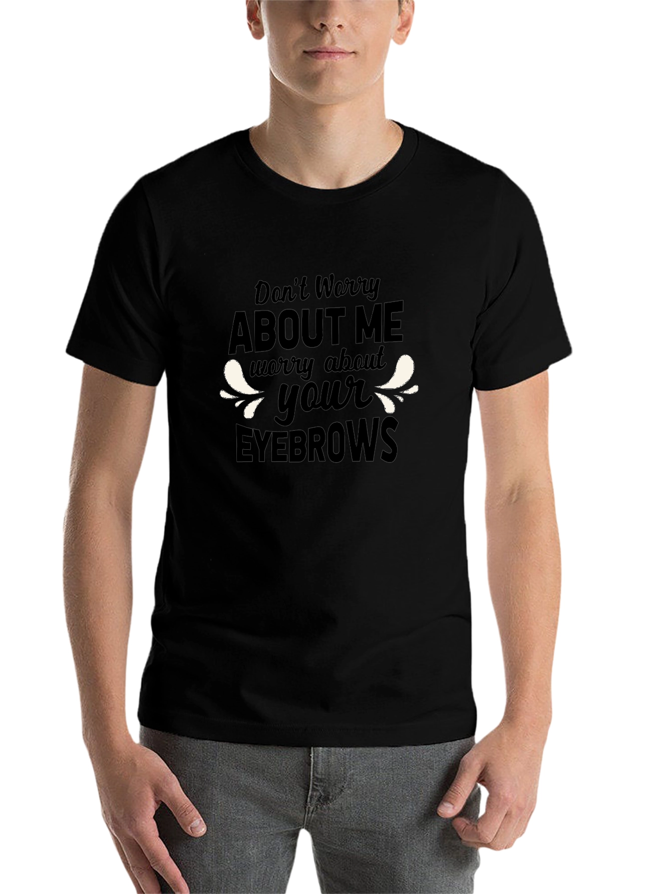 Black Funny "Eyebrows" Graphic T-Shirt view 7