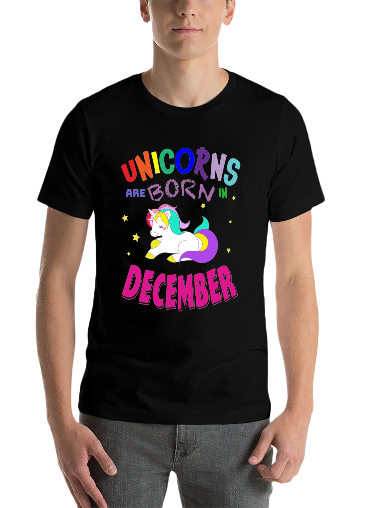Black Unicorns Born in December T-Shirt view 7