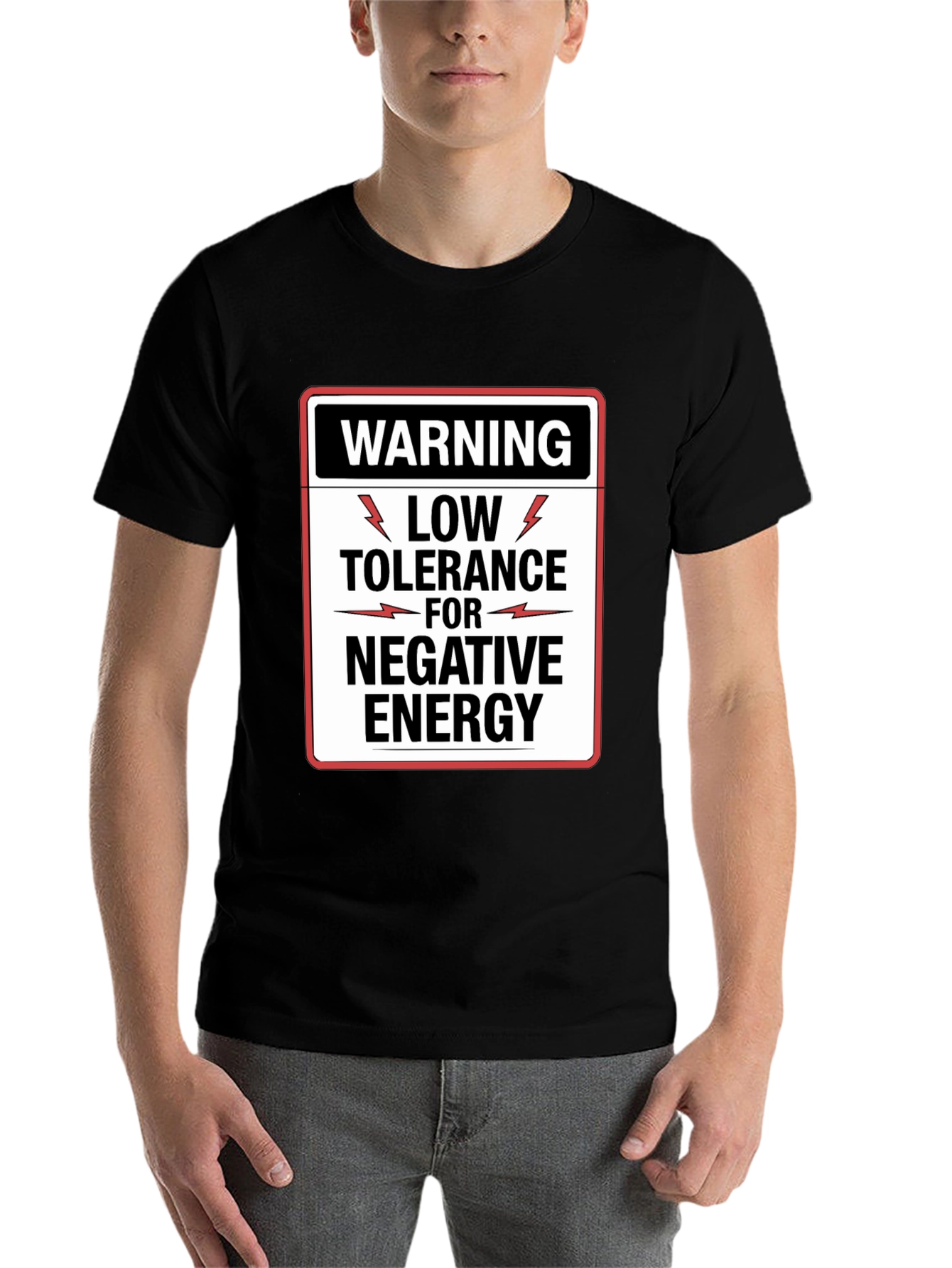 Black Warning Low Tolerance Negative Energy Graphic Tee view 7