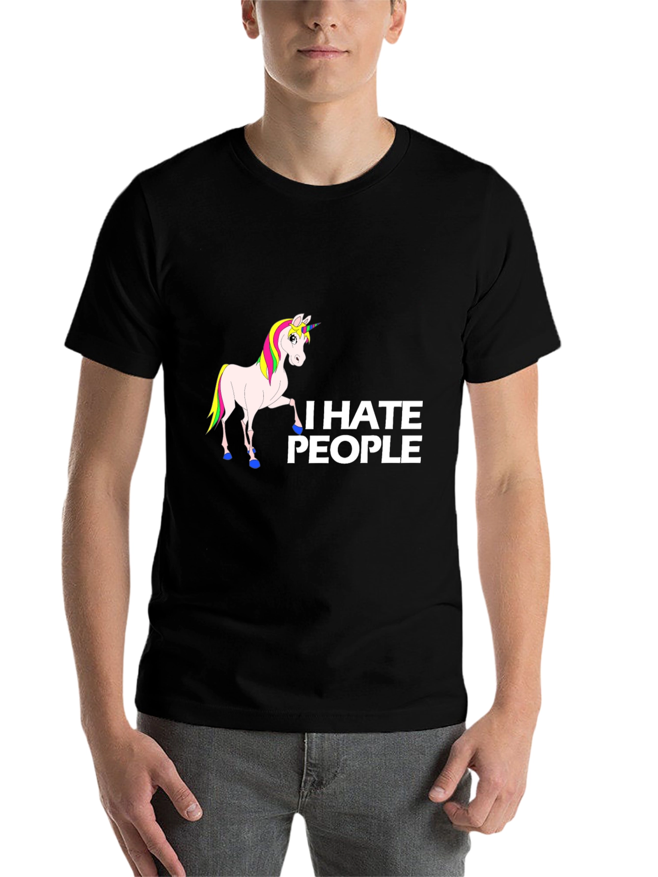 Black I Hate People Unicorn Black T-Shirt view 7
