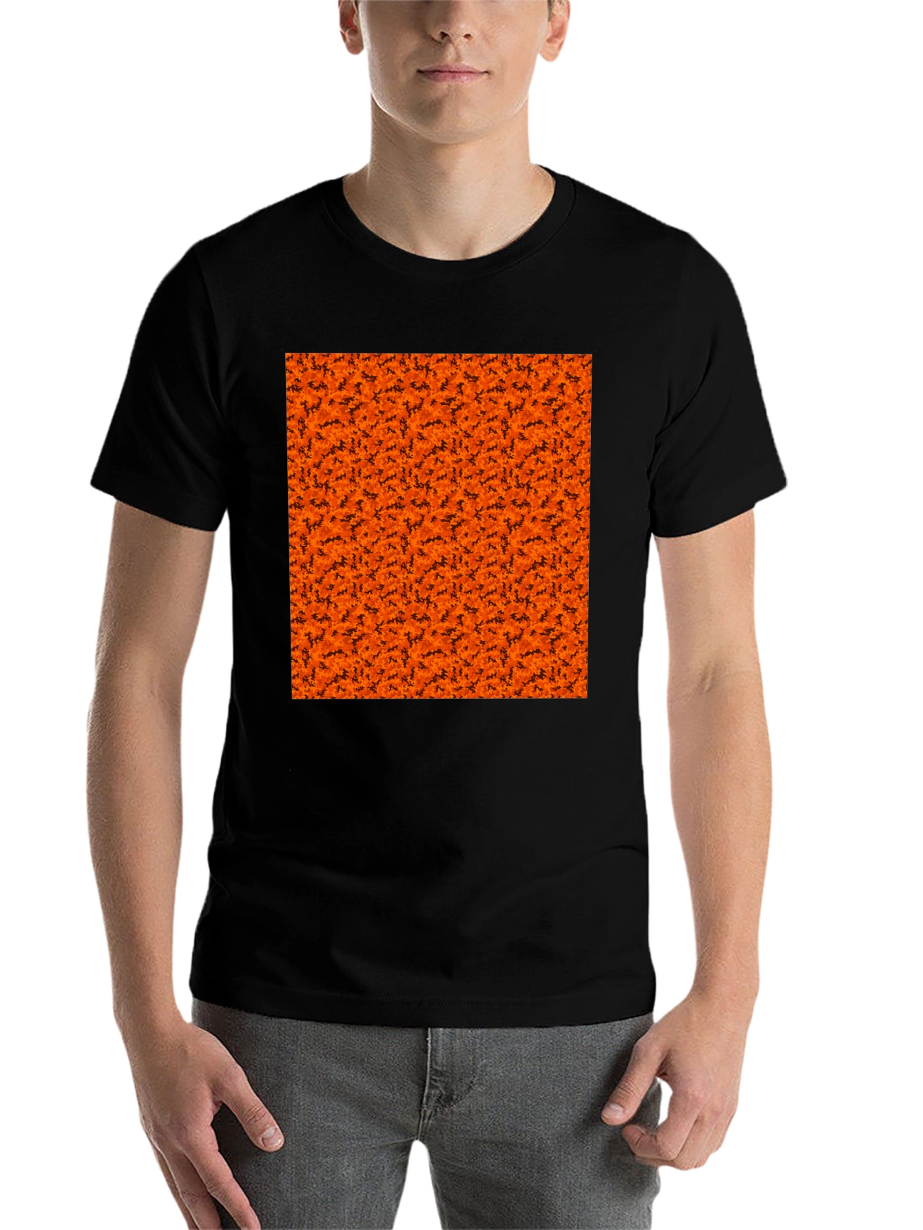 Black Halloween Orange Bats Pattern Black T-Shirt view 7