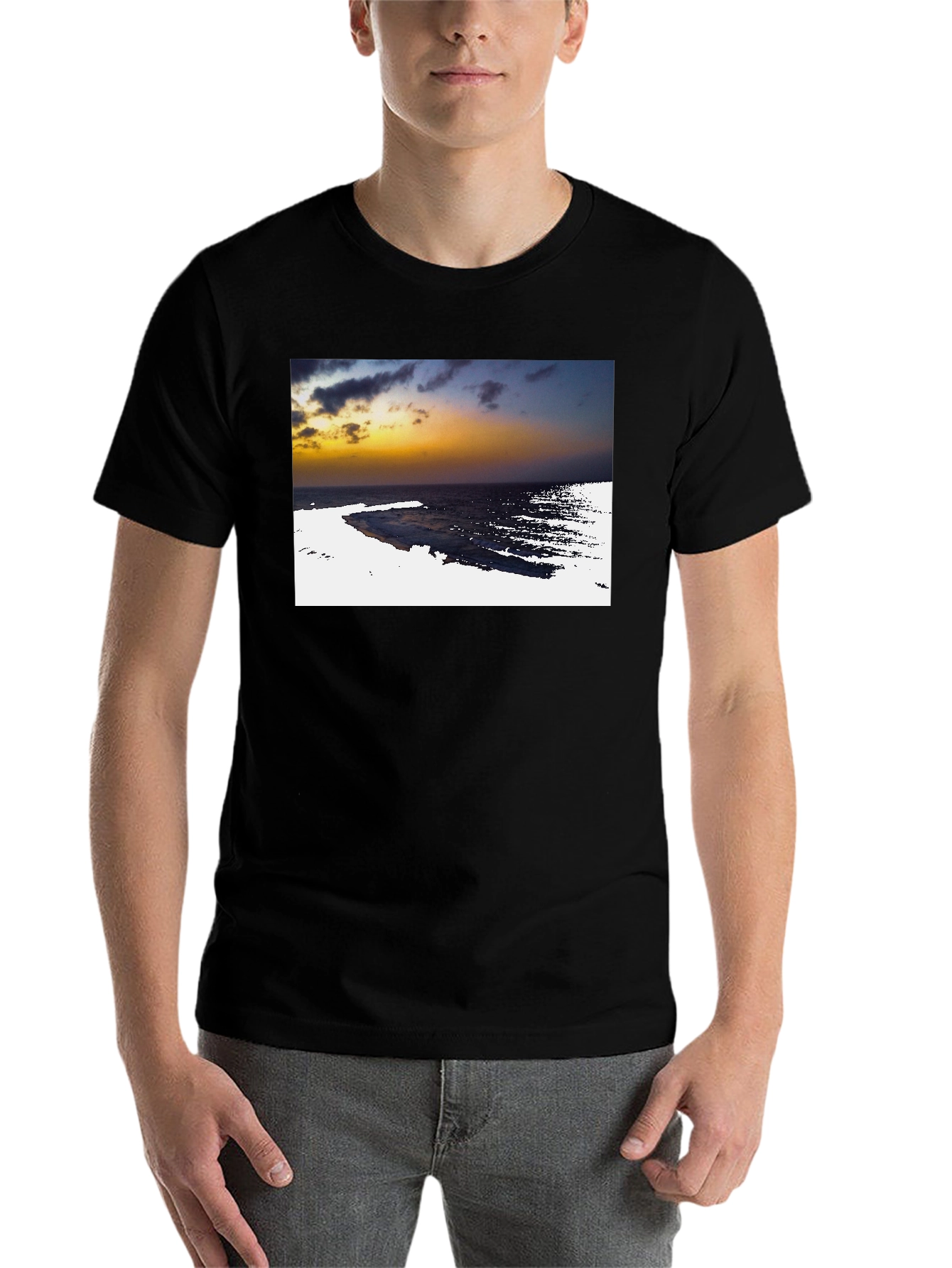 Black Ocean Sunset Graphic Tee - Black Cotton T-Shirt view 7
