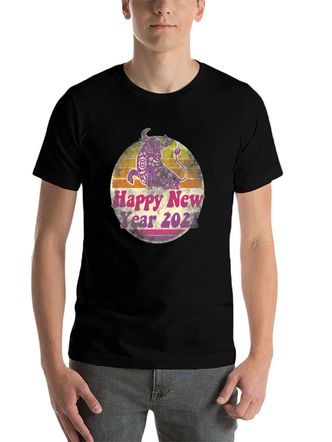 Black Happy New Year 2021 Bull Graphic Tee view 7