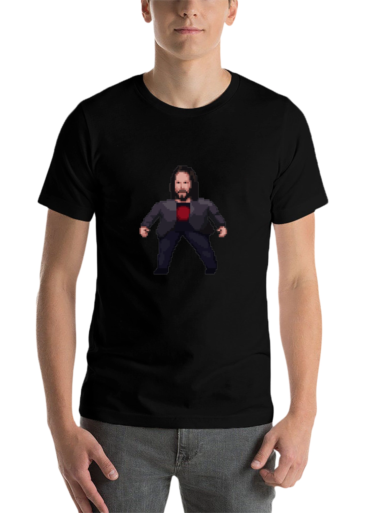 Black Pixel Art John Wick Inspired Black T-Shirt view 7