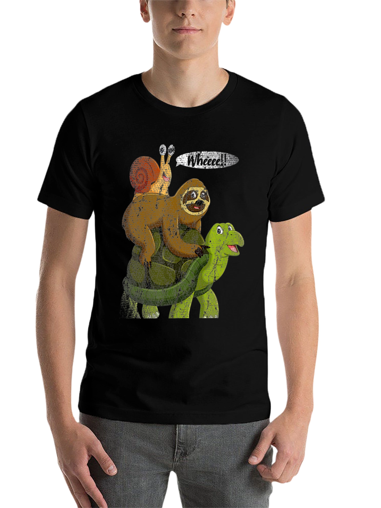 Black Sloth, Snail, Turtle Wheeee! Funny T-Shirt view 7