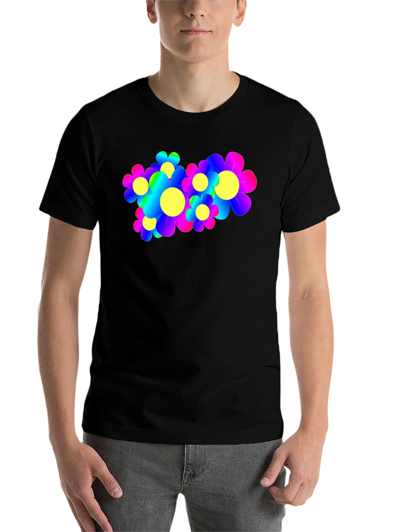 Black Psychedelic Flower Power Graphic Tee view 7