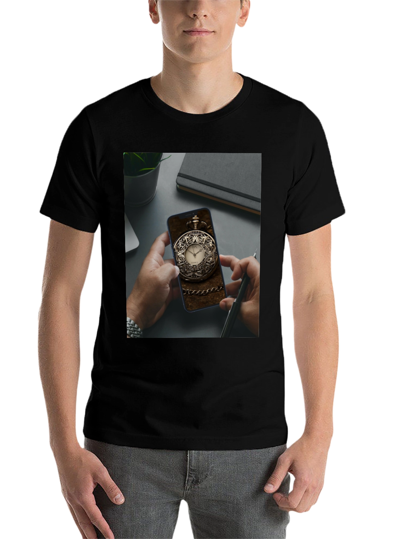 Black Pocket Watch Phone Case Tee view 7