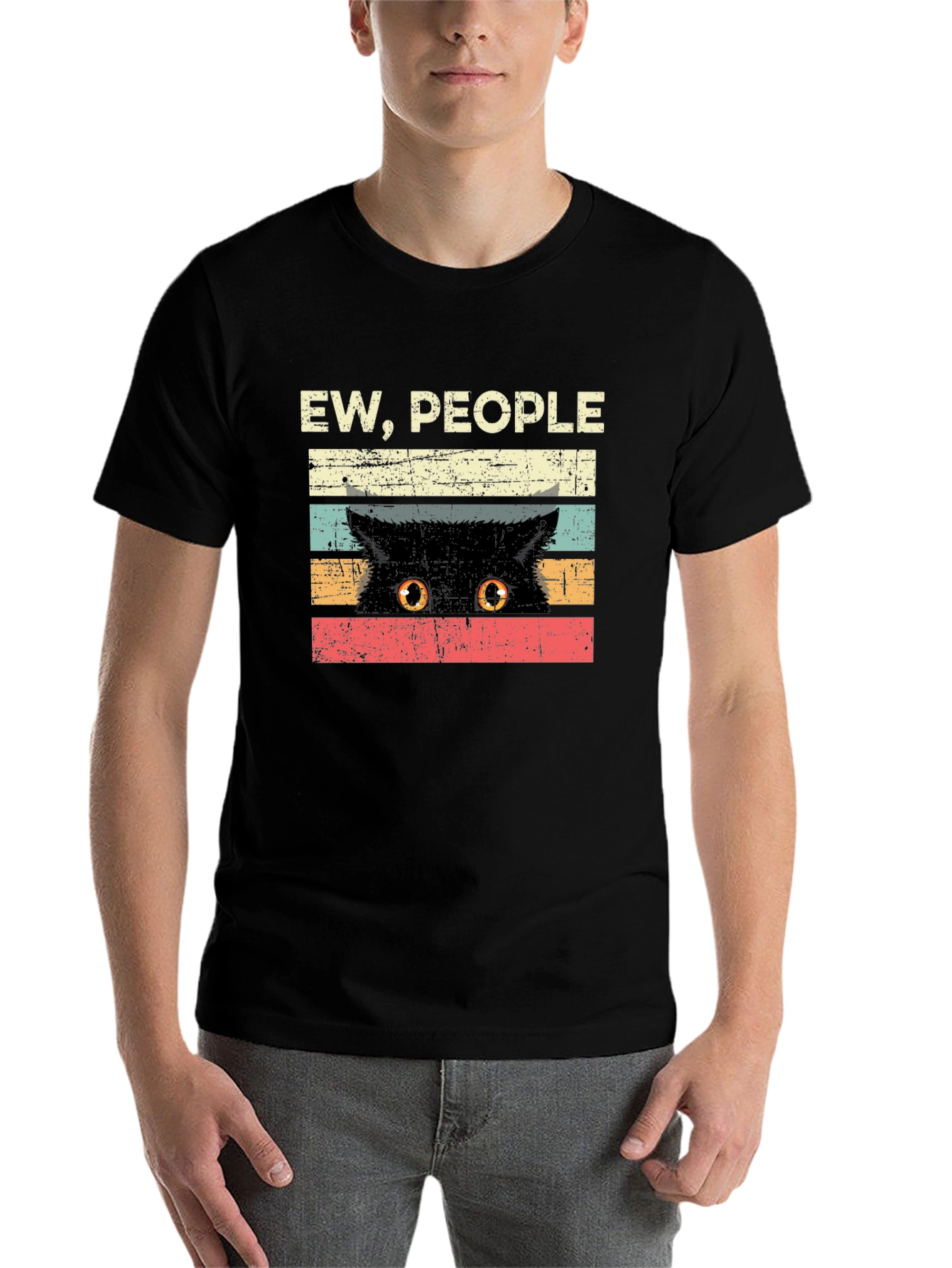 Black Ew People Cat Graphic Tee - Novelty T-Shirt view 7