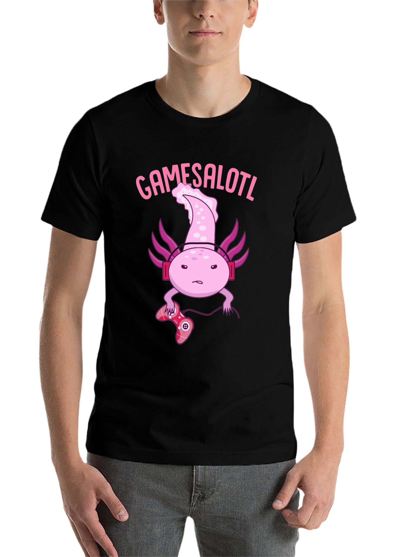 Black Gamesalotl Gamer Axolotl Black Graphic T-Shirt view 7