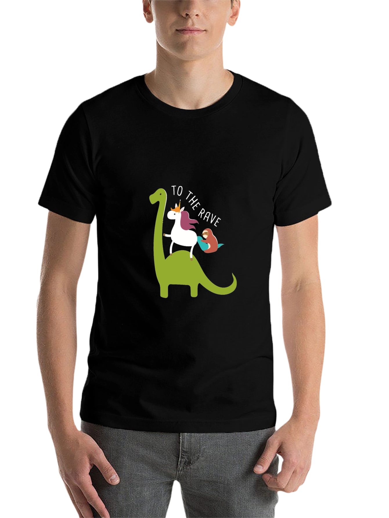 Black Dino Unicorn Rave T-Shirt - Funny Graphic Tee view 7
