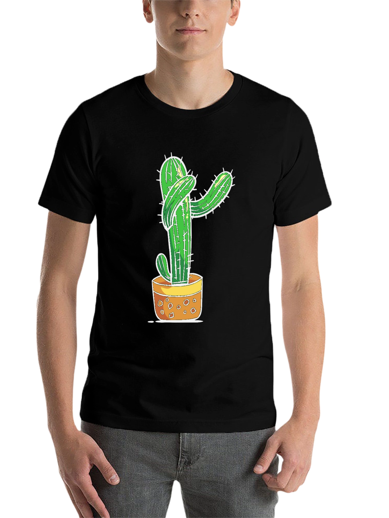 Black Cactus Hug Graphic T-Shirt - Unisex view 7